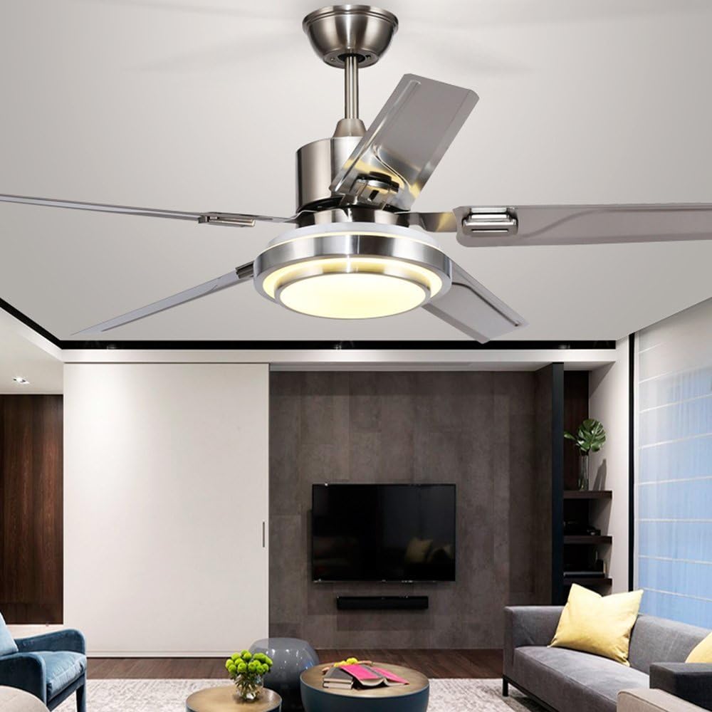 70% Off Everything Paralight Modern Metal Ceiling Fan With Remote Control, 5 Stainless Steel Silver Blades, Led Dimmable, Reversible Mute Motor For Kitchen/Living Room/Bedroom (48inch)