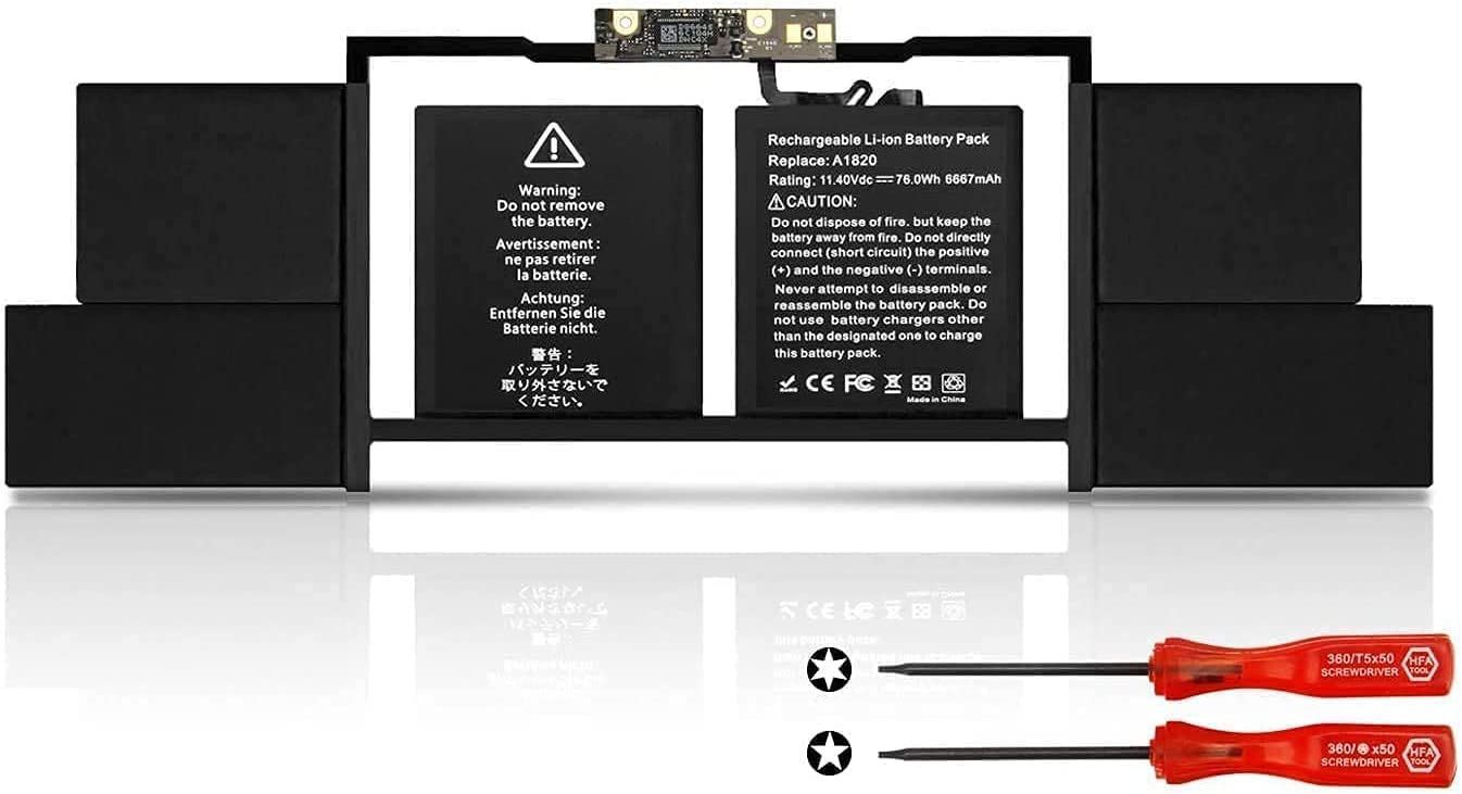 ZTHY A1820 Battery for MacBook Pro 15 A1707 Late 2016 / Mid 2017 EMC 3072 EMC 3162 MLH32CH/A MLH42CH/A MLW72CH/A MLW82CH/A MPTR2LL/A MPTT2LL/A 11.4V 76Wh 6667mAh