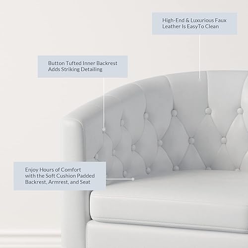 Miniatura 4 de BELLEZE Sillas decorativas blancas para sala de estar, elegante sillón tapizado con barril capitoné, silla de club para dormitorio con patas