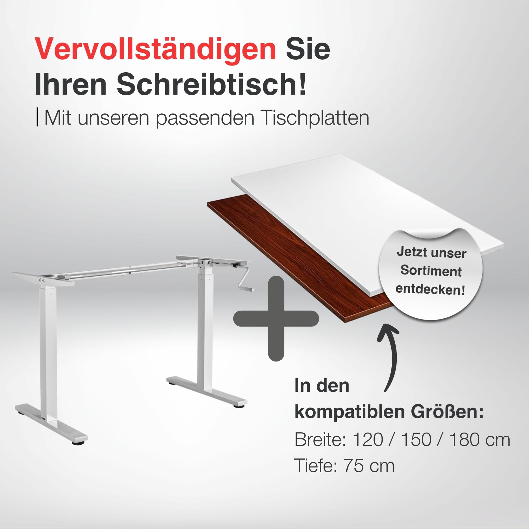 ergoM Schreibtischgestell höhenverstellbar mit Kurbel in schwarz I Tischgestell höhenverstellbar von 73-121cm I Höhenverstellbarer Schreibtisch manuell perfekt fürs Büro & Homeoffice (Weiß)