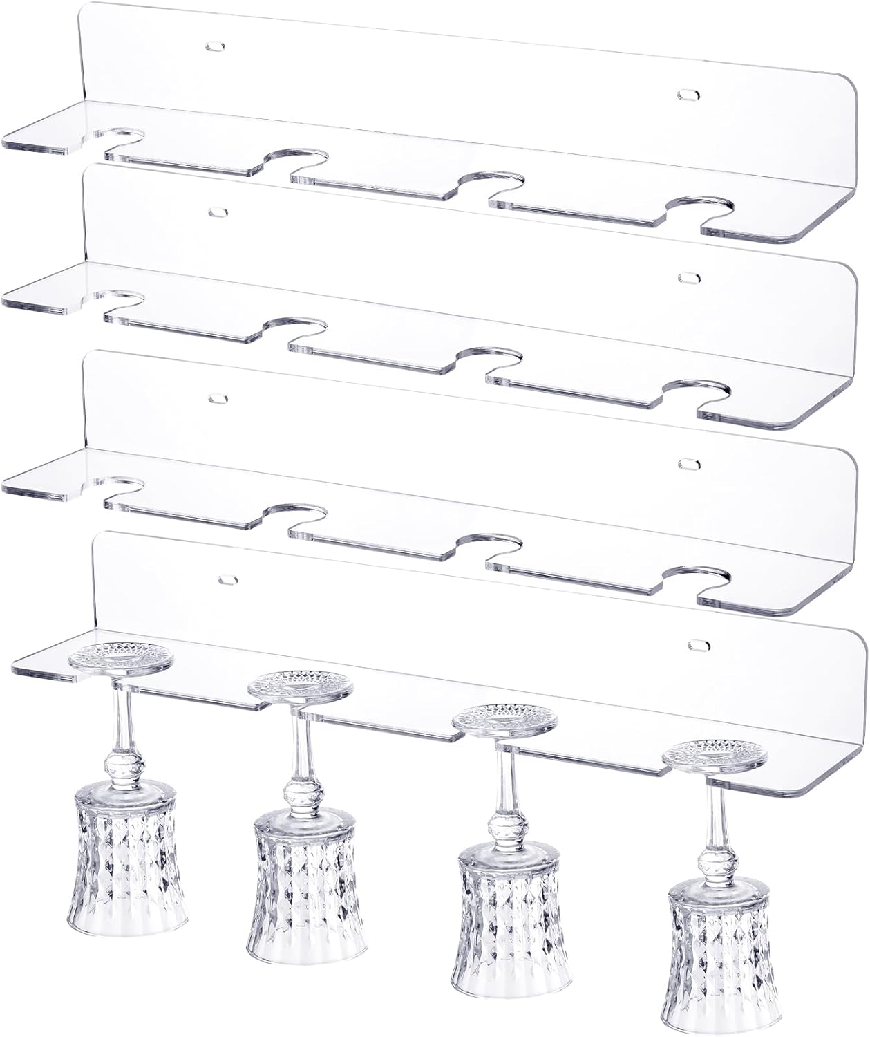 (only 2 pcs)barydat 4 pcs acrylic champagne wall holder clear wine glass rack wall mounted hanging champagne flute display stand for home bar party supplies(16 inch,clear) 16 inch clear