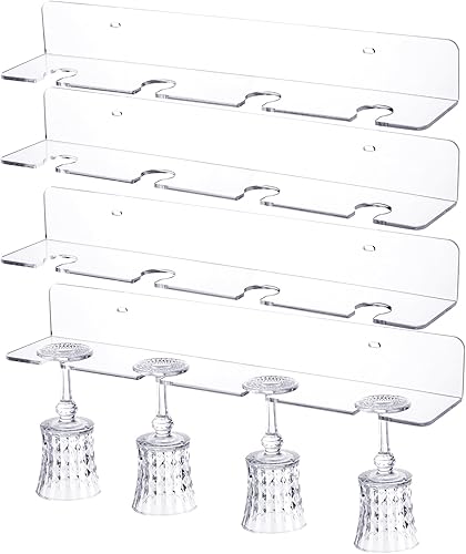 Miniatura 7 de 4 soportes acrílicos para copas de vino, color champán, soporte de pared montado en la pared, estante para copas de vino debajo del gabinete,