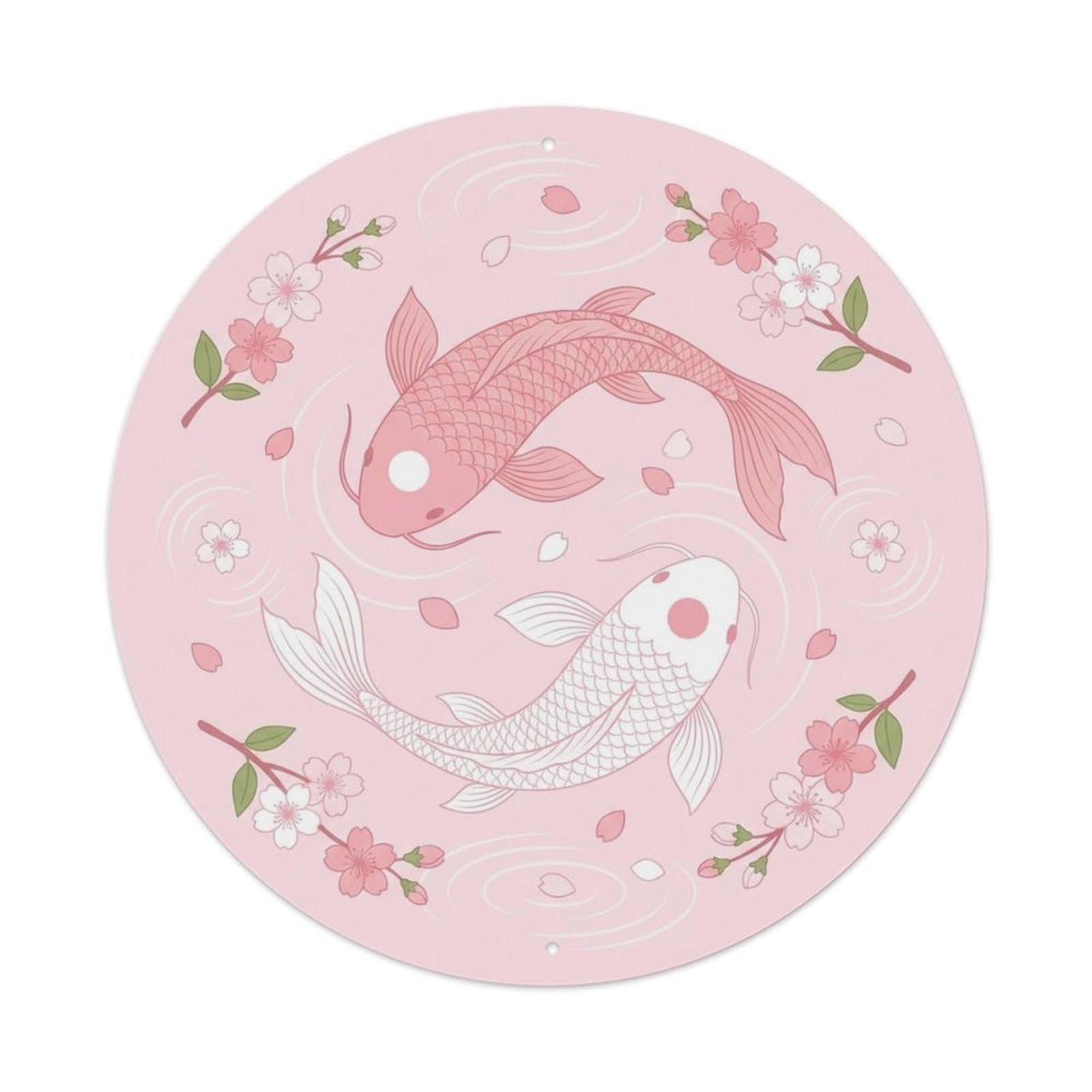 Japanese Koi Symbol Cherry Blossom Meditation Garden Metal Tin Sign Plaque Wall Decor for Cafe, Man Cave, Club Bar, Office, Home Garden Round Metal Poster 8x8Inch