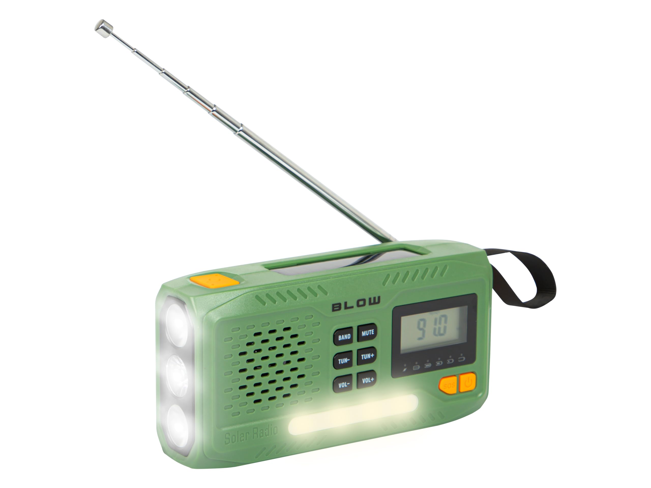 BLOW RADIO SOLARNE BUDOWLANE KEMPINGOWE AM/FM DYNAMO LATARKA POWERBANK USB SOS