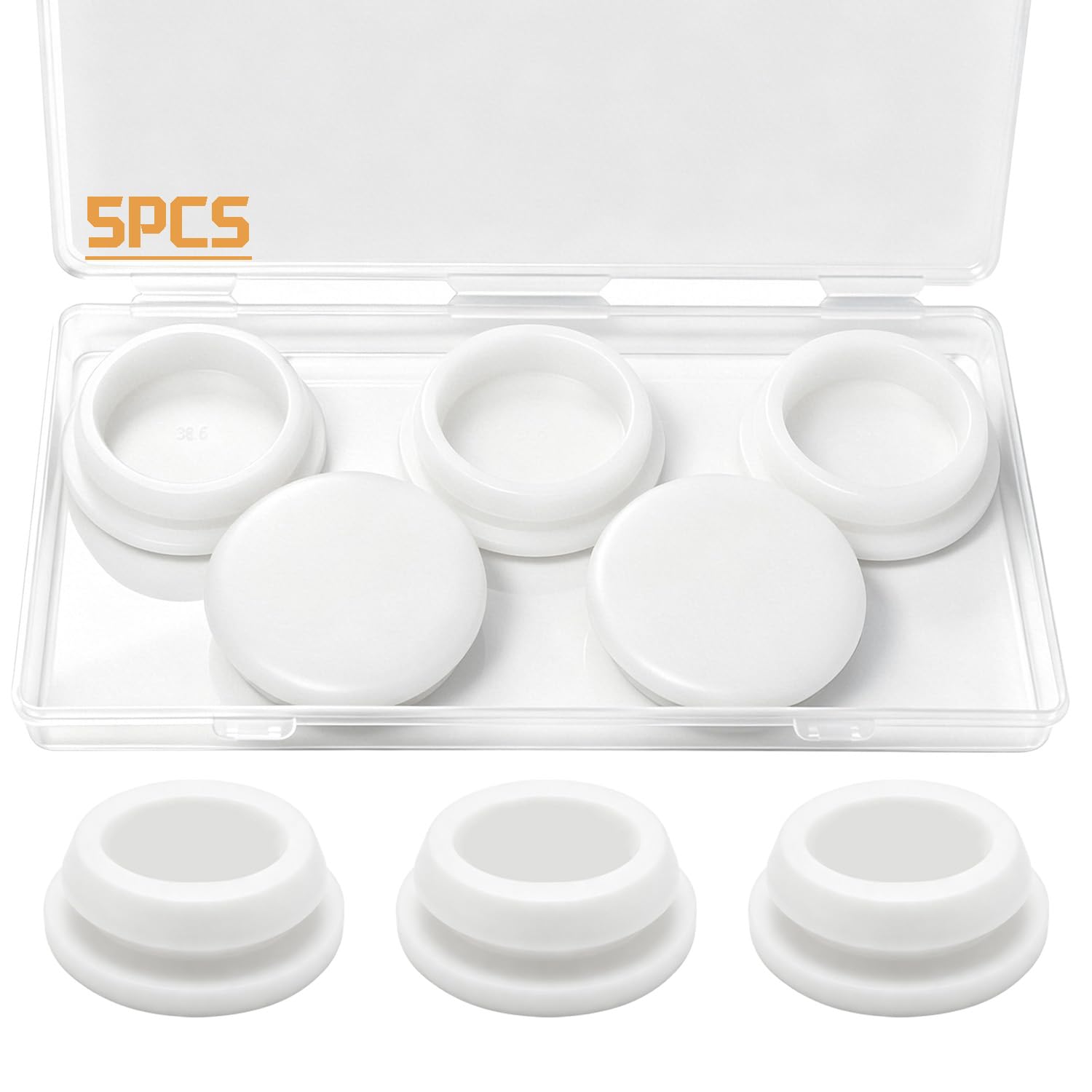 5PCS White Rubber Plugs for Holes, 1-1/2" Round Silicone Plug for Round Holes DD044-38.6W