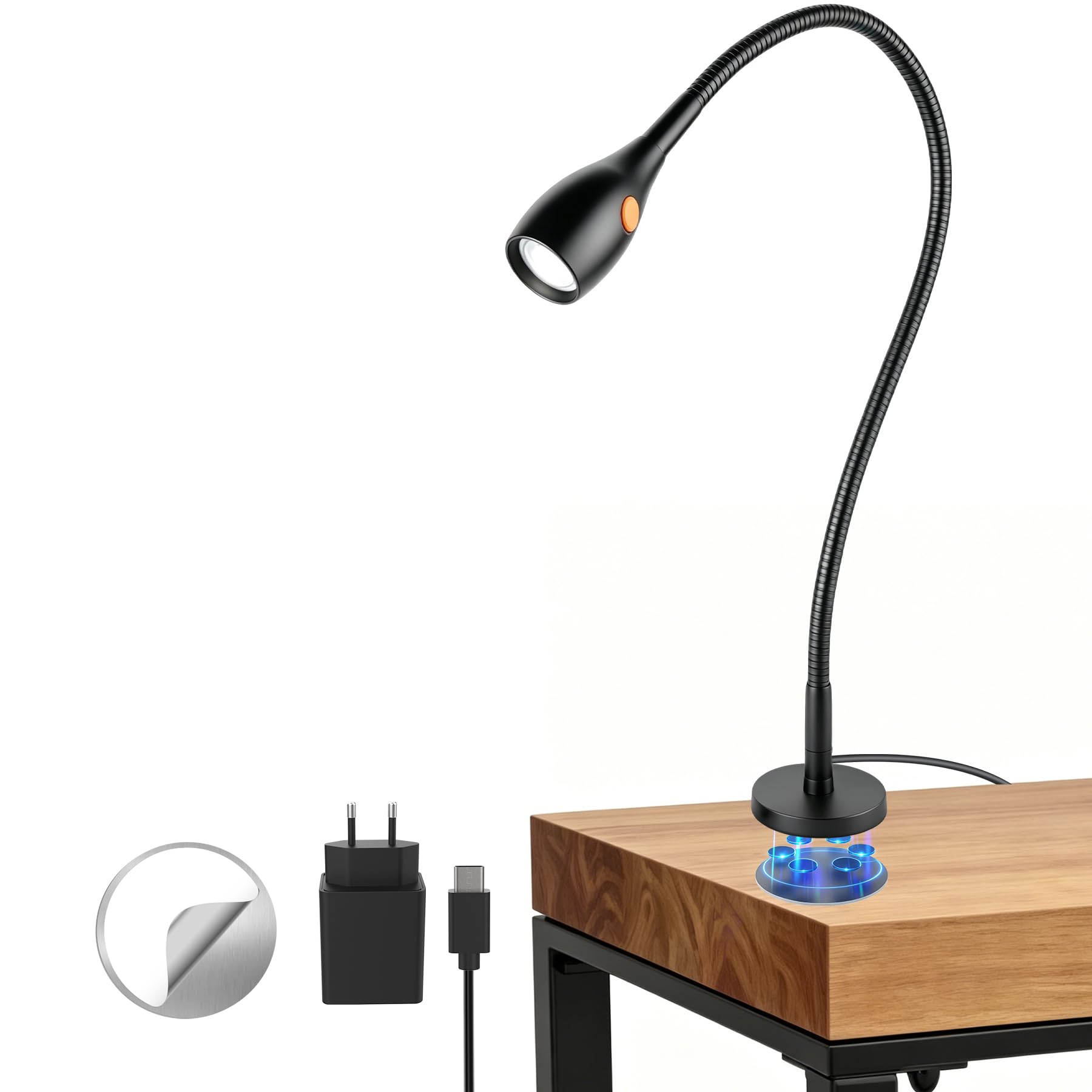 acegoo Magnetische Leselampe, Vollmetall Bett Lampe mit Flexible für Nachttisch und Buch Dimmbar, praktischer Schalter am Lampenkopf, 3000K/Amber LED CRI 90 (Schwarz)