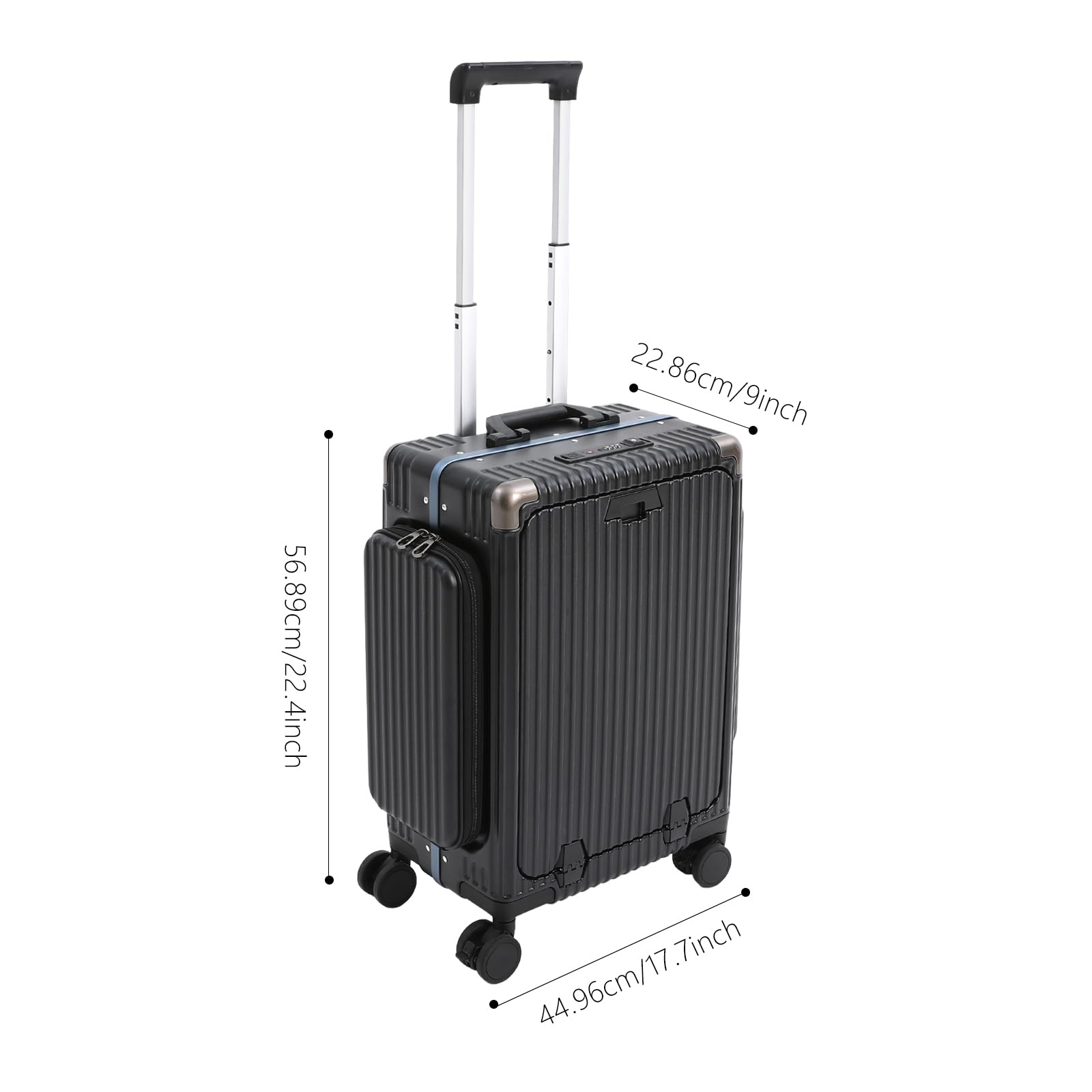 Wielofunkcyjna walizka podróżna na kółkach, trzy otwory, z uchwytem na napoje, zamkiem szyfrowym, portami USB i typu C, nośność ok. 75 kg, czarny, 20 Zoll, Nowoczesny