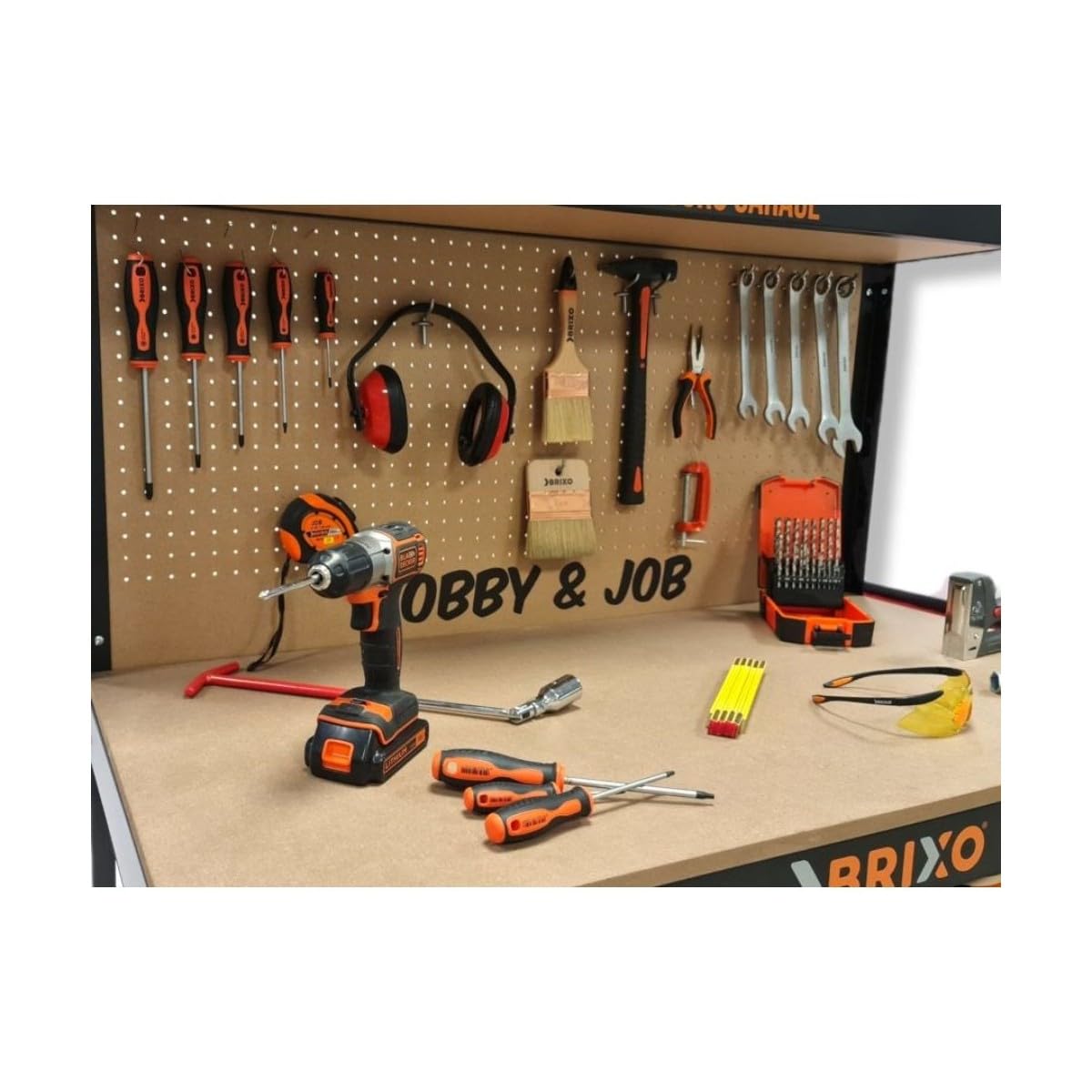 Brixo - Banco da lavoro in legno, con cassetto forato, 120 x 60 x 150 cm