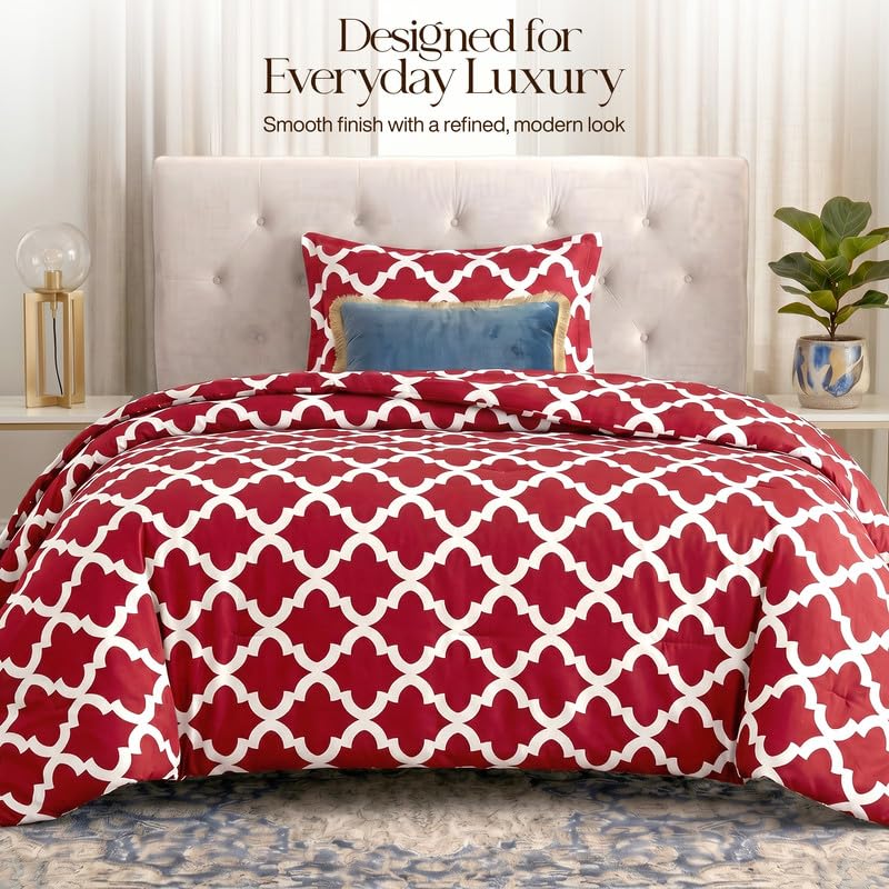 Image of Utopia Bedding 2 Pc Twin Comforter Set, Printed Comforter, Red | Comforter Set Includes Comforter (64x88) Inches, 1 Sham (20x26) Inches. Soft Microfiber Down Alternative, Machine Washable.