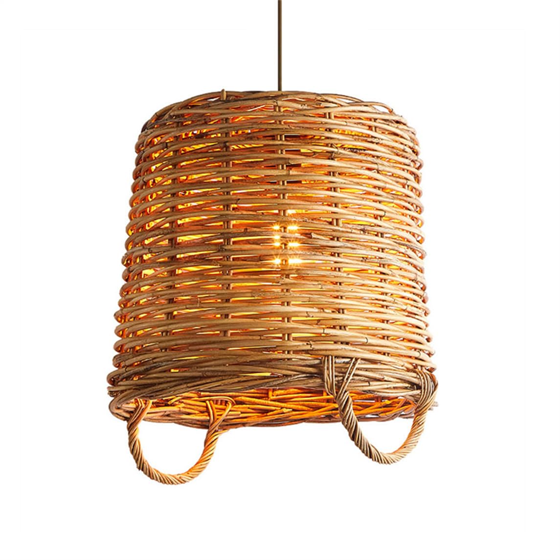 LQZCXMF Farmhouse Wabi-sabi Lamp Fixtures Hand-Woven Lampshade Unique Drum Pendant Lights Handmade Rattan Lantern Rustic Wicker Fixtures for Bedroom, Living Room, Hallway, Foyer E26 Socket
