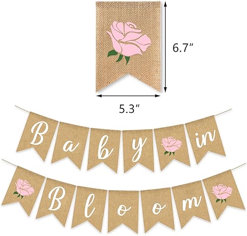 Miniatura 2 de Baby In Bloom - Cartel de arpillera con flores para decoración de baby shower, planta rústica, dulce niña, rosa, tema floral, suministros para