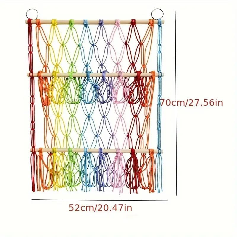 Image of Polycotton Waterlily House - Mesh Hammock Organizer, Bohemian Toy Storage Net, Rainbow Stuffed Animal Hammock Macrame Boho Plush Net (Two-Colour Layer), Multicolor
