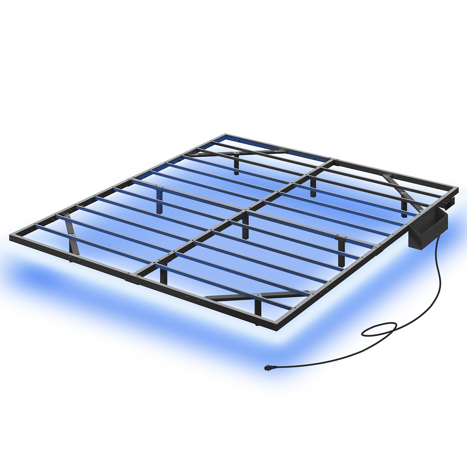 MAHANCRIS Marco de Cama de 160 x 200 cm con Base de Carga y Tiras LED, Marco de Cama de Metal Flotante, Cama Doble, para Dormitorio de Invitados, Color Negro ABFBK538UE01