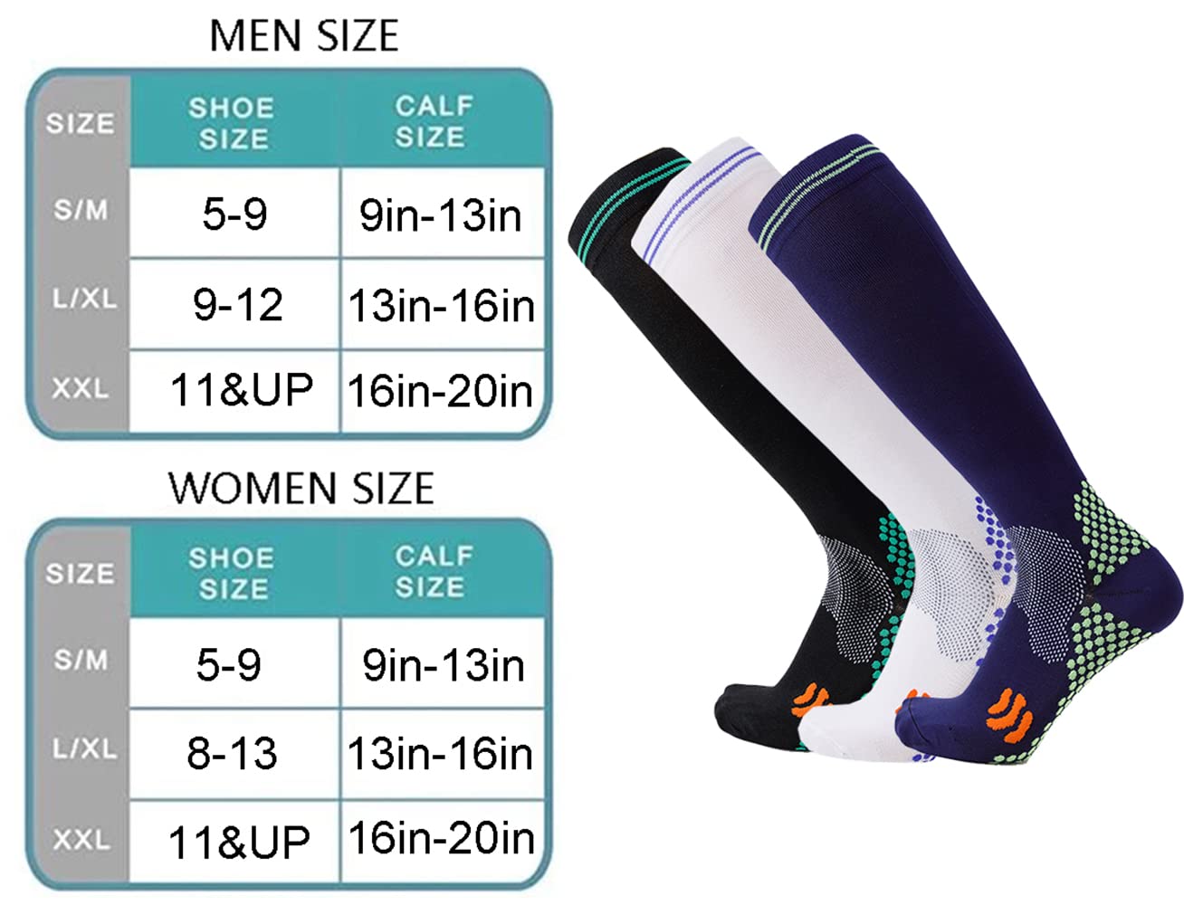 XIMISUN Compression Socks for Men and Women 20-30 mmHg Sport Medical Flight Compression Socks for Circulation Varicose Veins Nurse Edema Travel(2 Pair) - Image 4