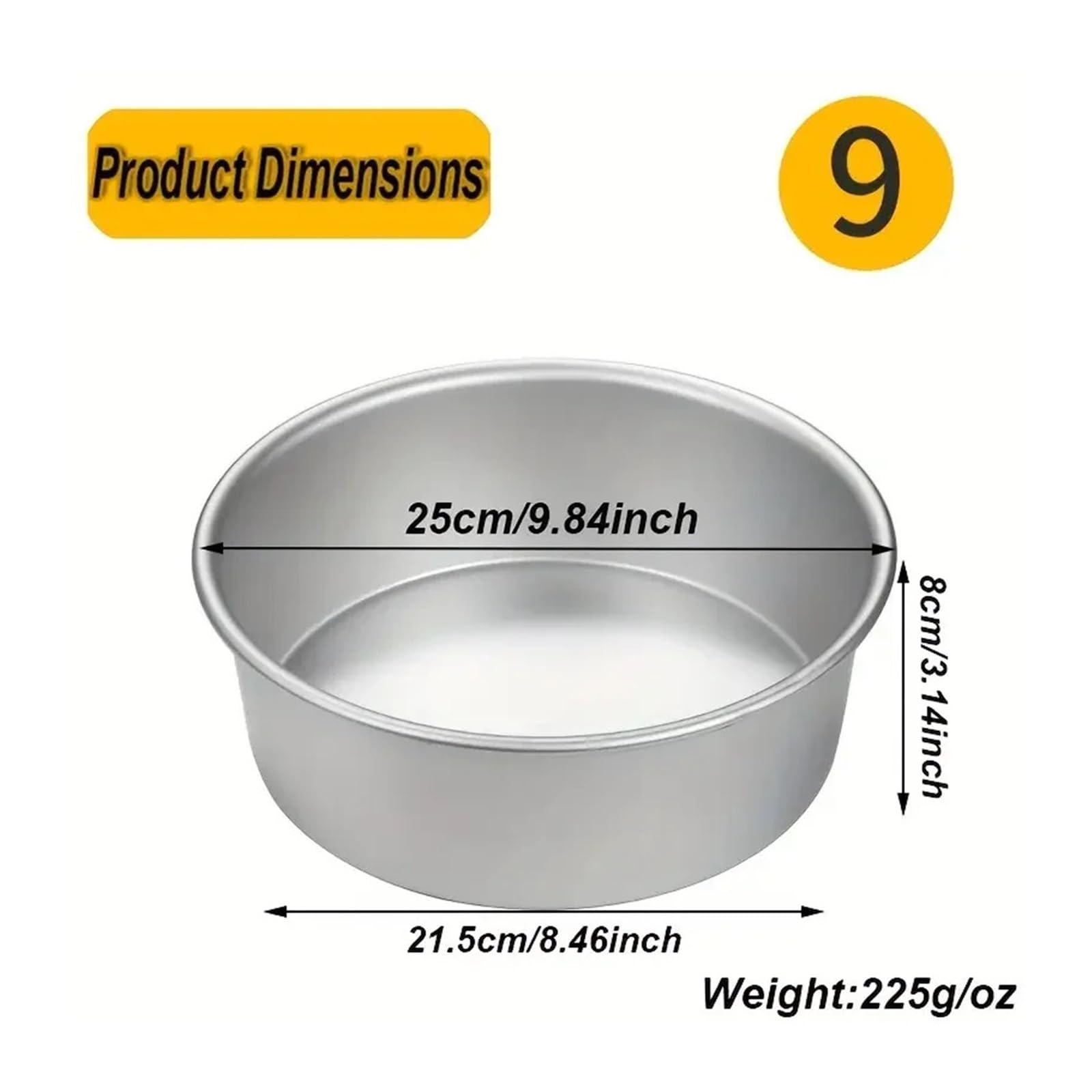Generico Stampo for torta con fondo solido rotondo da 1 pezzo, stampo for in lega di alluminio 4/5/6/7/8/9/10 pollici for cucina, forno, cheesecake, pane(9 inch)