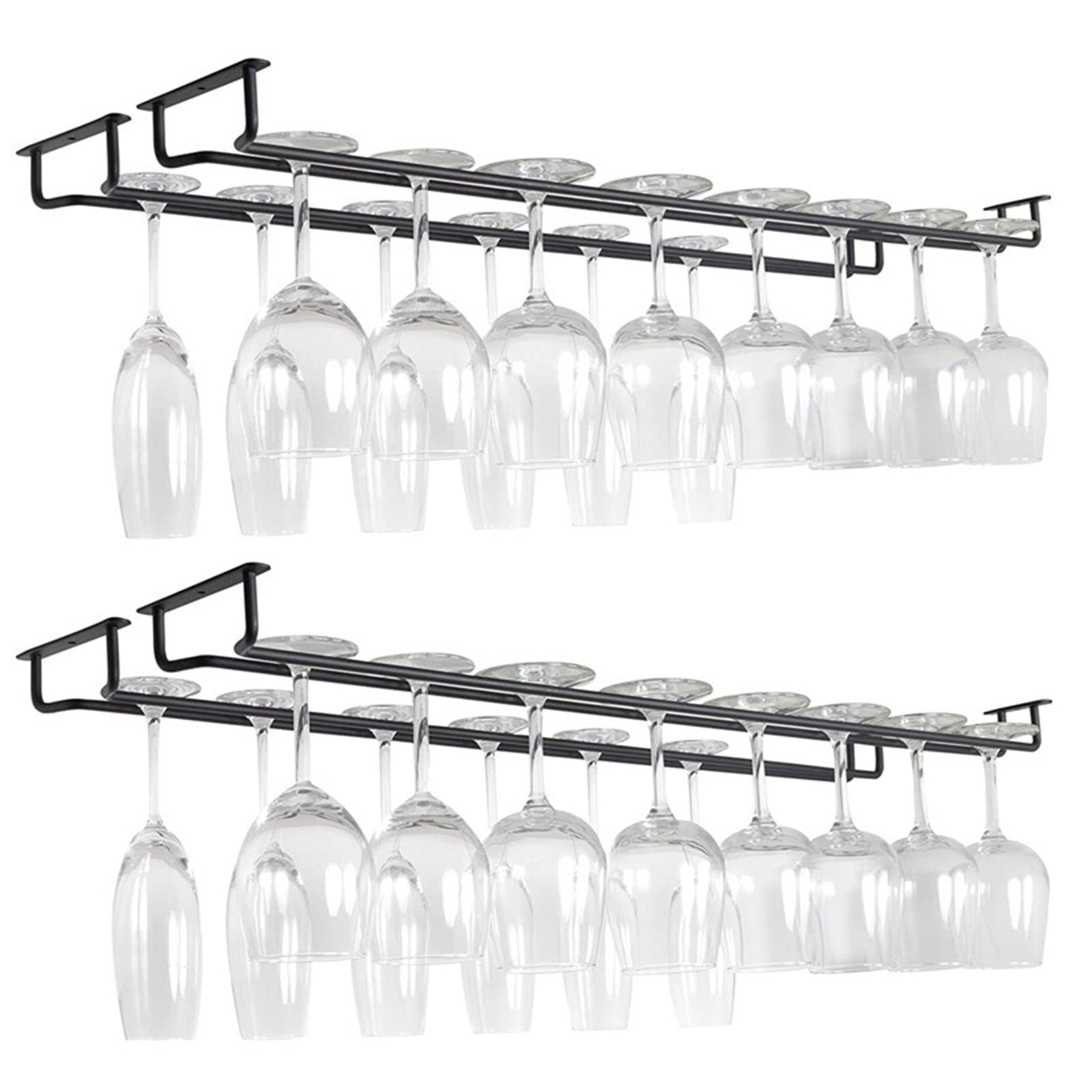 Soporte para Copa De Vino Negro, Colgador Copas Estante De Copas De Vino Invertido 40cm, Sostenedor De Secado Al Aire De Copa De Vino Metal, para Bar Cocina Sala Estar Debajo Gabinete