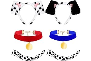 Festive Dalmatian Ensemble: Canine Earband, Cozy Choker, and Playful Tail for Delightful Dress-Up Adventures
