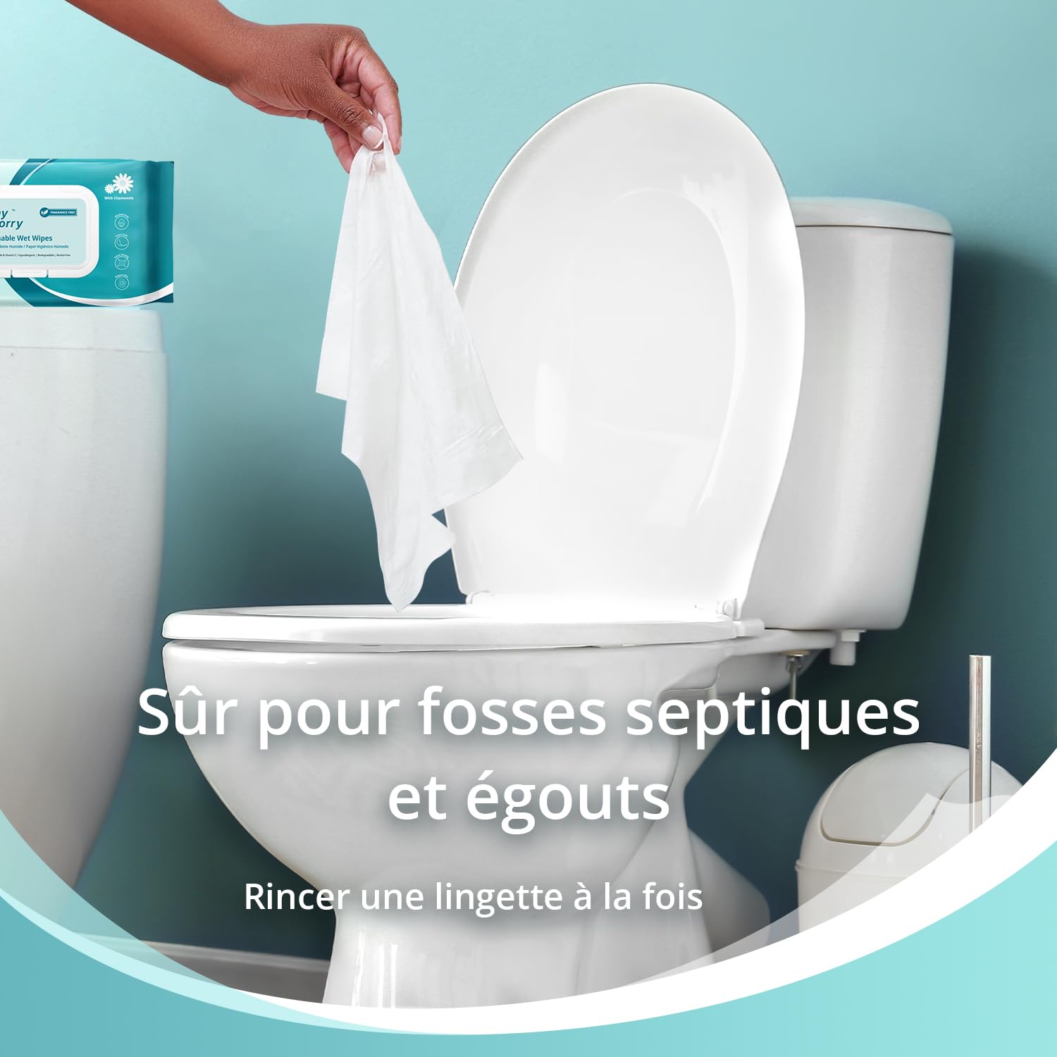 WhyWorry XL Papier Toilette Humide 20x25 cm pour Adultes, Extra Épais Lingettes Nettoyage Jetable dans les Toilettes, Camomille et Vitamine E, 100% Végétales, Sans Parfum, 144 Unité (3 Paquets de 48)