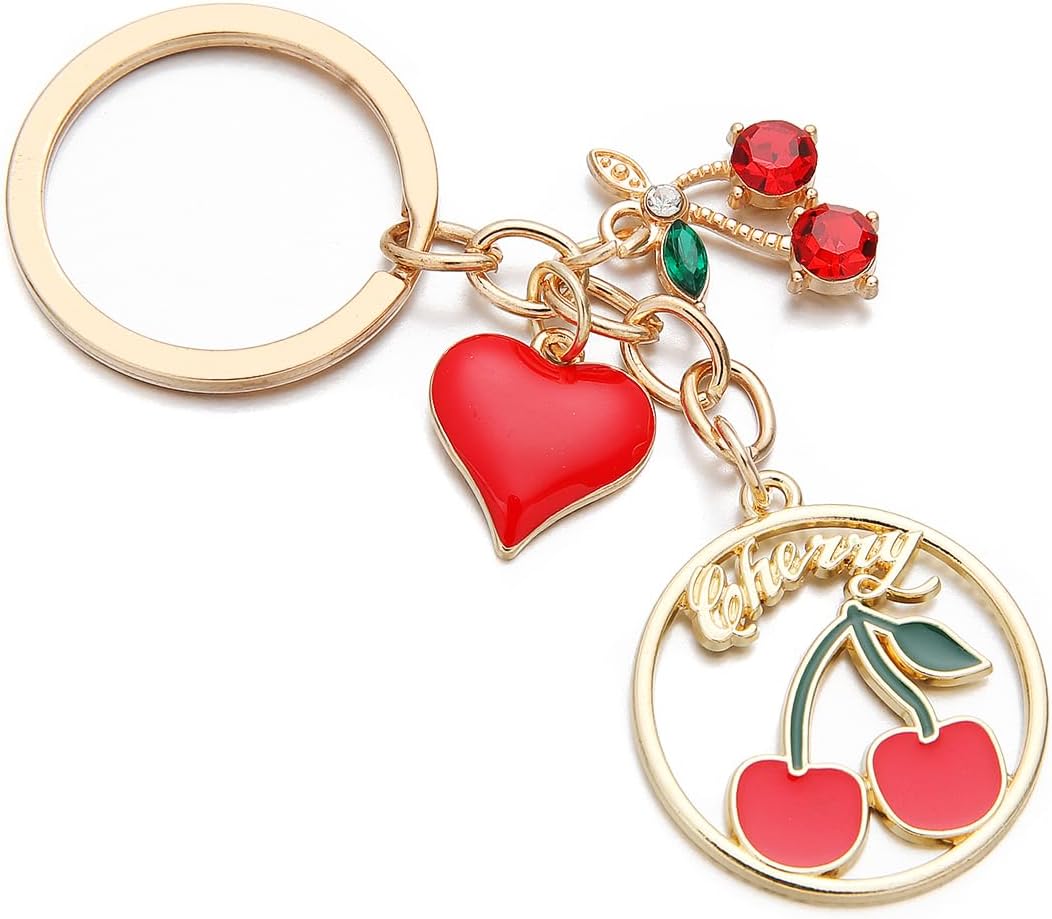 PHAETON 10PCS Cherry Charm Keychain Fruit Keychain Heart Style Keychain Cherry Bag Charm Heart Keyring Purse Backpack Cherry Key Chain Decor Accessory for Women Girls Gift - Image 4