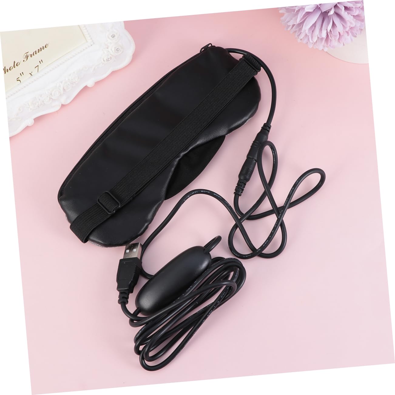 COLLBATH Máscara de Ojos USB Vapor para Aliviar Fatiga Ocular de Cabeza, Antifaz de Cuero Recargable Adecuado para Oficina y Viajes