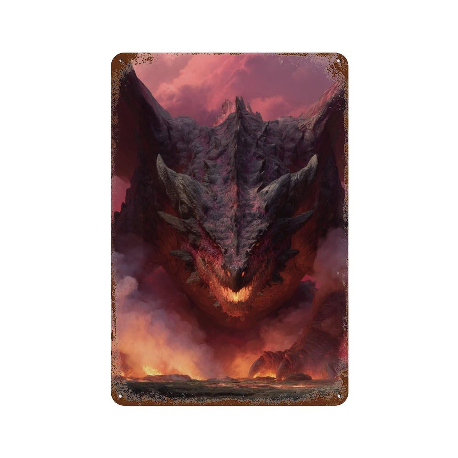 Dragon's Fiery Roar Aged Metal Wall Plaque 11.8"x7.9", for Pub, Kitchen And Man Cave Decor, Decorative Metal Wall Art