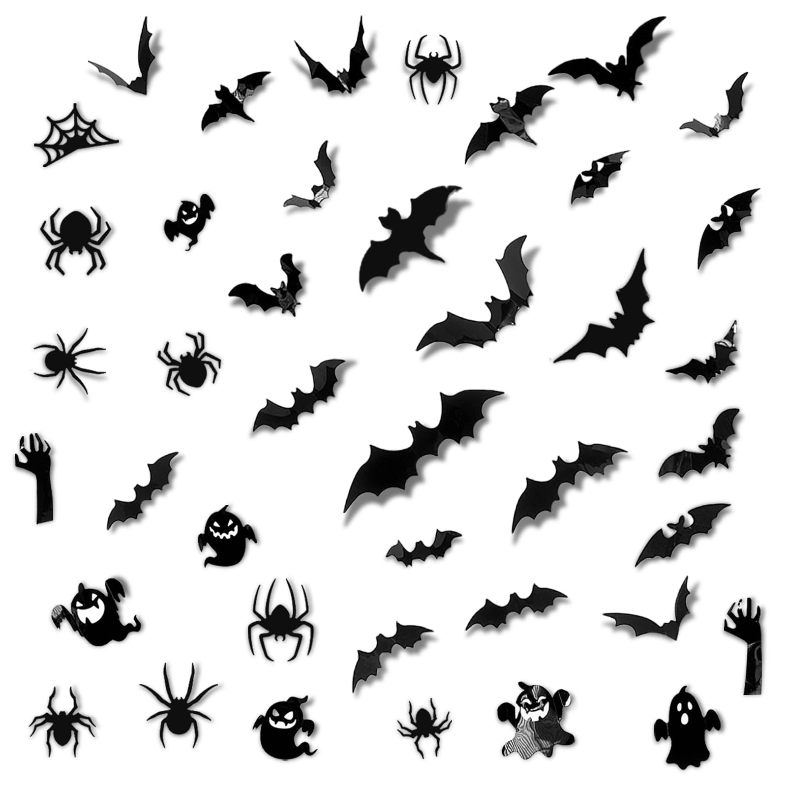 KASESSS 41 Pcs 3D Halloween Bats Decorations, Waterproof PVC Halloween Wall Stickers, 4 Style Halloween Decor Bat Stickers, Black Scary Halloween Party Decorations for Indoor Outdoor Wall Window