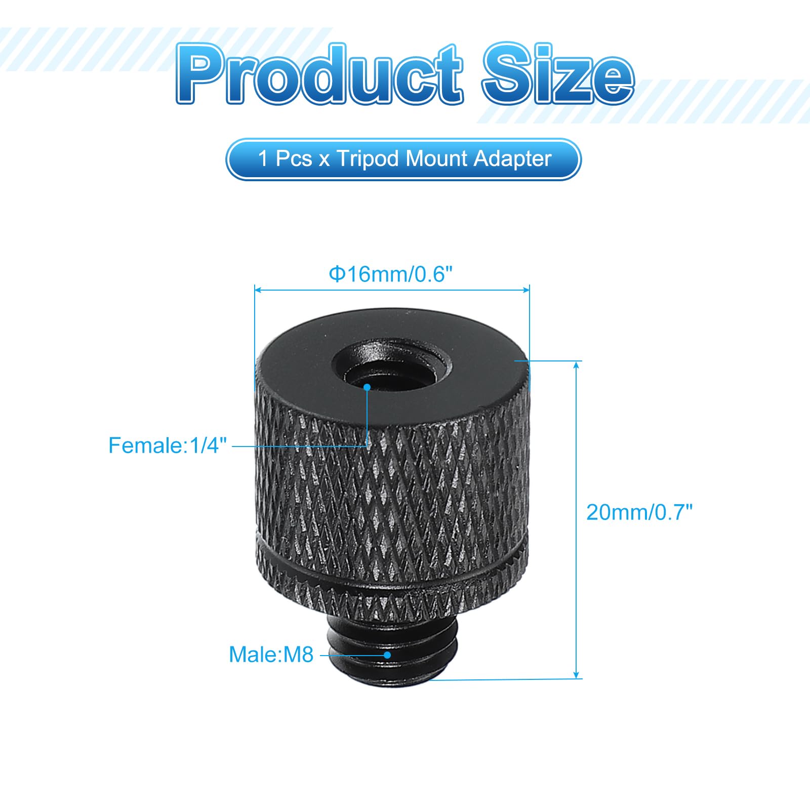 PATIKIL Adattatore Vite Treppiede 1/4" Femmina a M8 Maschio, Vite per Microfono Vite Fotocamera Convertitore a Doppia Testa per Supporto Microfono Accessori Braccio