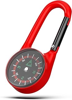Carabiner Clip On Compass Keychain, Mini Pocket Compass for Hiking, Camping, Fishing, Portable Small Compass Survival, Lightweight Keychain Compass for Kids and Outdoor Adventures
