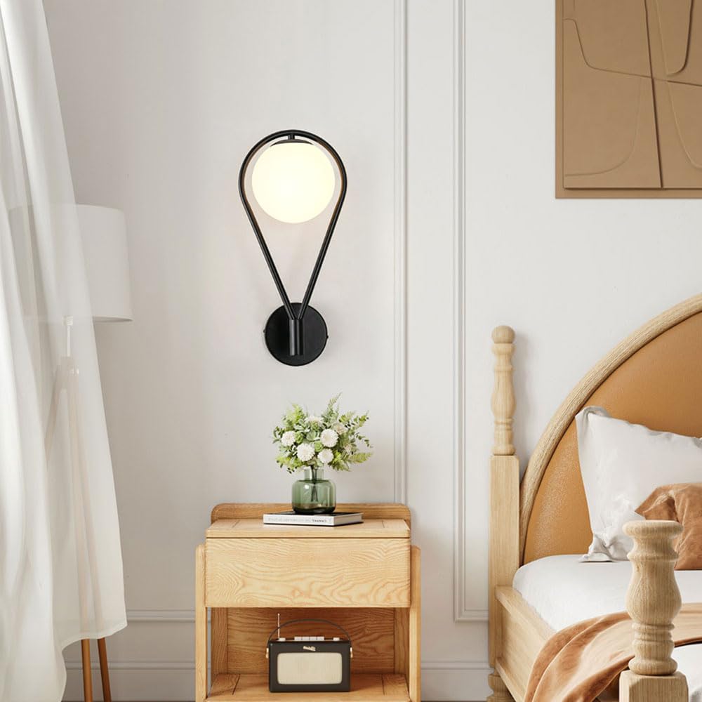 Applique da Parete Moderna con Globo in Vetro, Lampada da Bagno, Applique a Cablaggio Fisso con Paralume a Sfera Bianca, lampade per Soggiorno e Camera da Letto