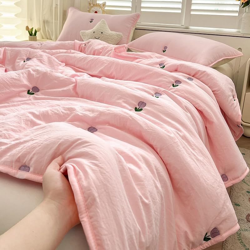 Odot Coverless Duvet 4.5 Tog for Single Double King Size, Summer Quilted Duvet Throw Blanket for Sofa Bed, Soft Lightweight Bedspreads Bed Coverlet Throw (Pink,200x230cm)