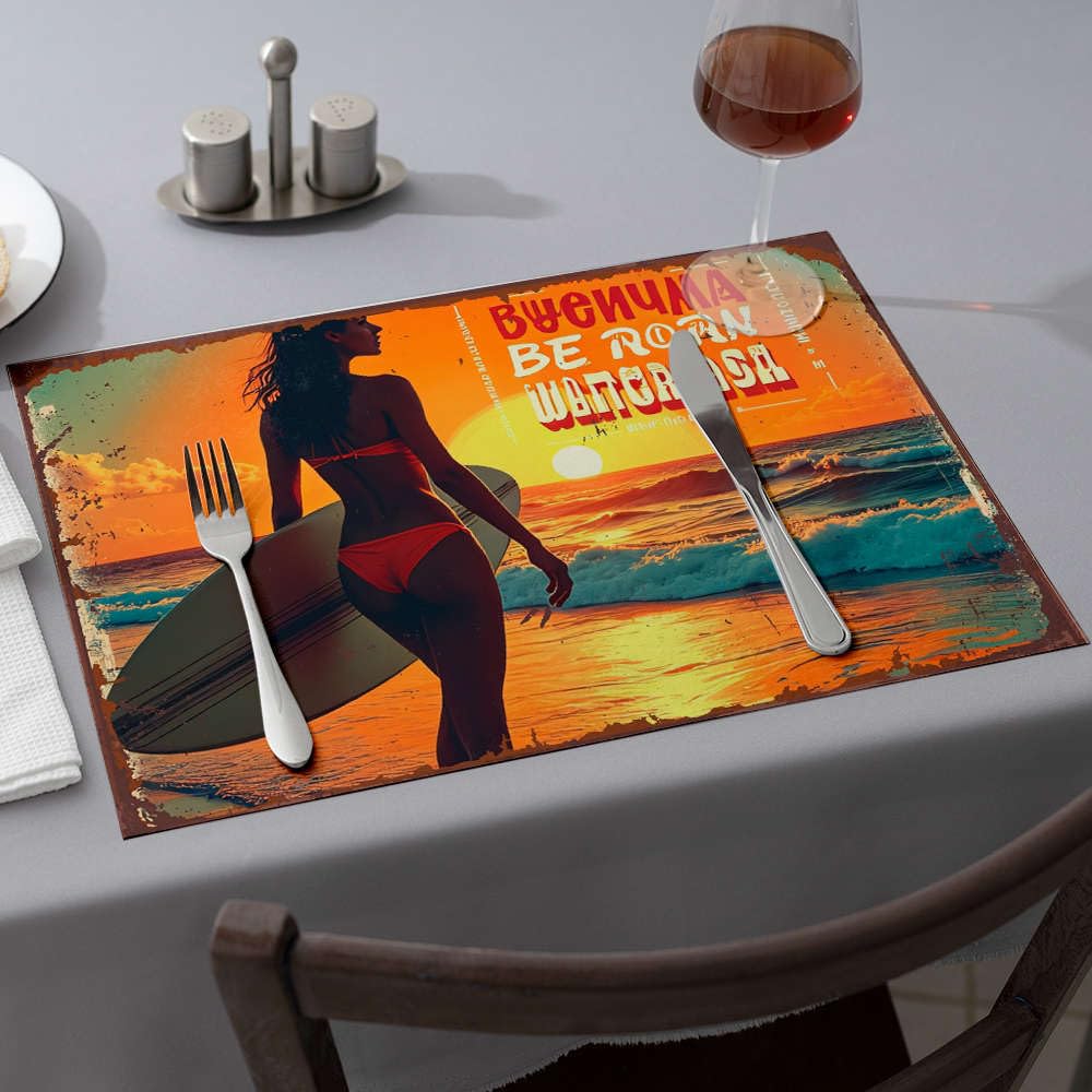 Sets de table lavables surf coucher de soleil pour protéger des taches de repas