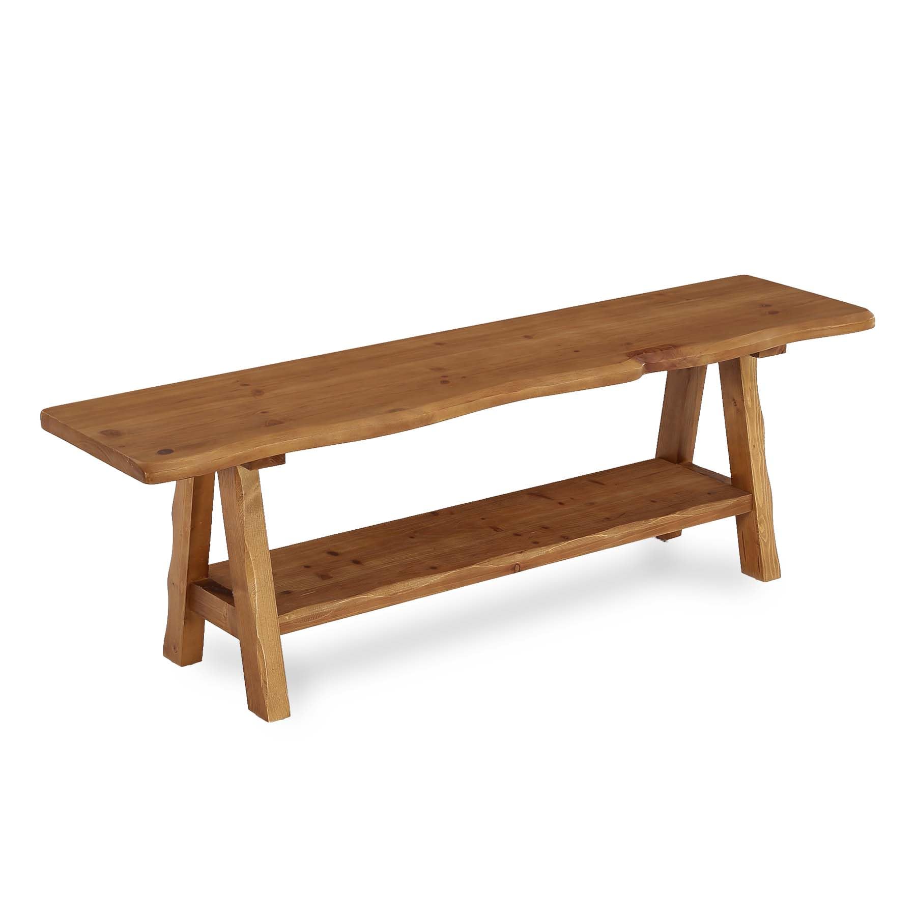 55-Inch Solid Wood Entryway Bench, Farmhouse Long End of Bed Bench with Live-Edge, Indoor Dining Seat for Entrance, Bedroom, Living Room, Dining Room, Easy Assembly, Brown