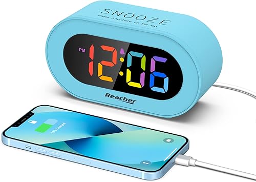 REACHER Reloj despertador para niños con cargador USB regulador de intensidad 0-100 pantalla digital LED de arcoíris colorido operación simple fácil