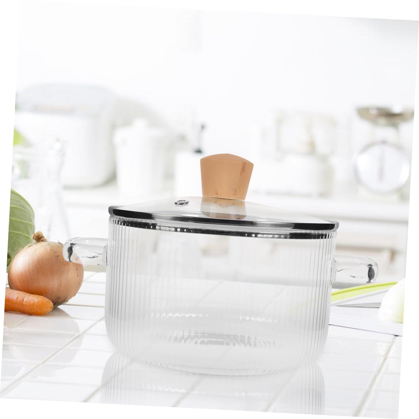 Cabilock Olla de Vidrio de Borosilicato de 1500ml Tapa y Doble Asa para Cocinar Fideos y Alimentos para Bebés Proceso Visible y Diseño Resistente