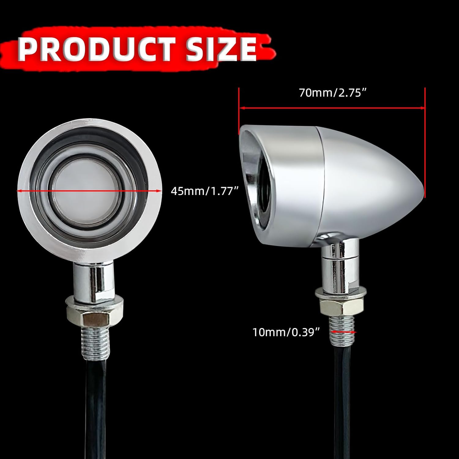 FATECIM 2X Motorcycle LED Bullet Tail Lights Turn Signals Running Brake Lights with Visor Motorbike Taillights Rear Blinkers Indicators for Bobber Harley Honda Yamaha Suzuki Kawasaki Chopper Chrome