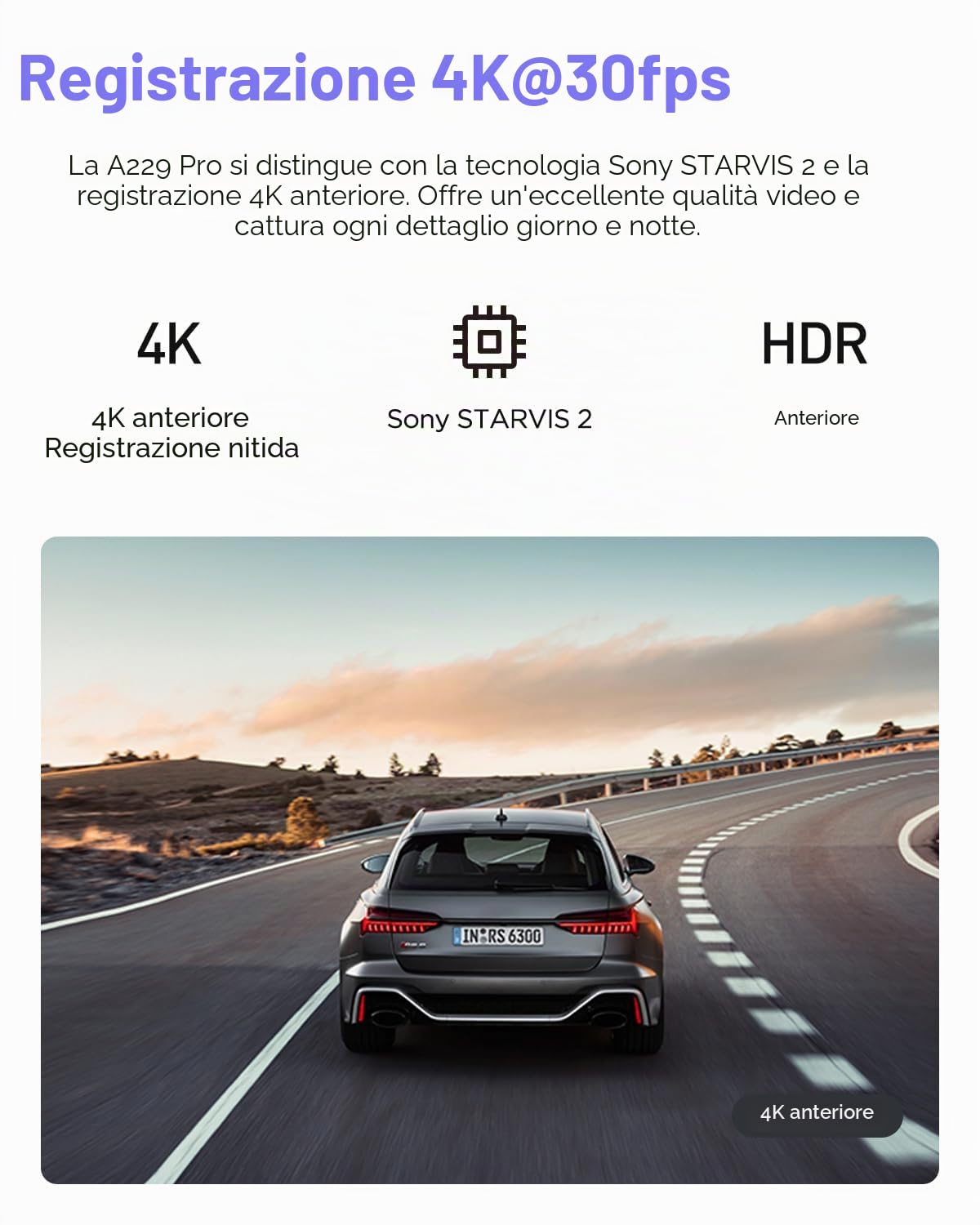 VIOFO A229 Pro 1CH 4K STARVIS 2, HDR Dashcam anteriore per auto, controllo vocale e 5GHz Wi-Fi WLAN fotocamera per auto, GPS ultra preciso con filtro CPL, Super visione notturna 2.0, audio vocale