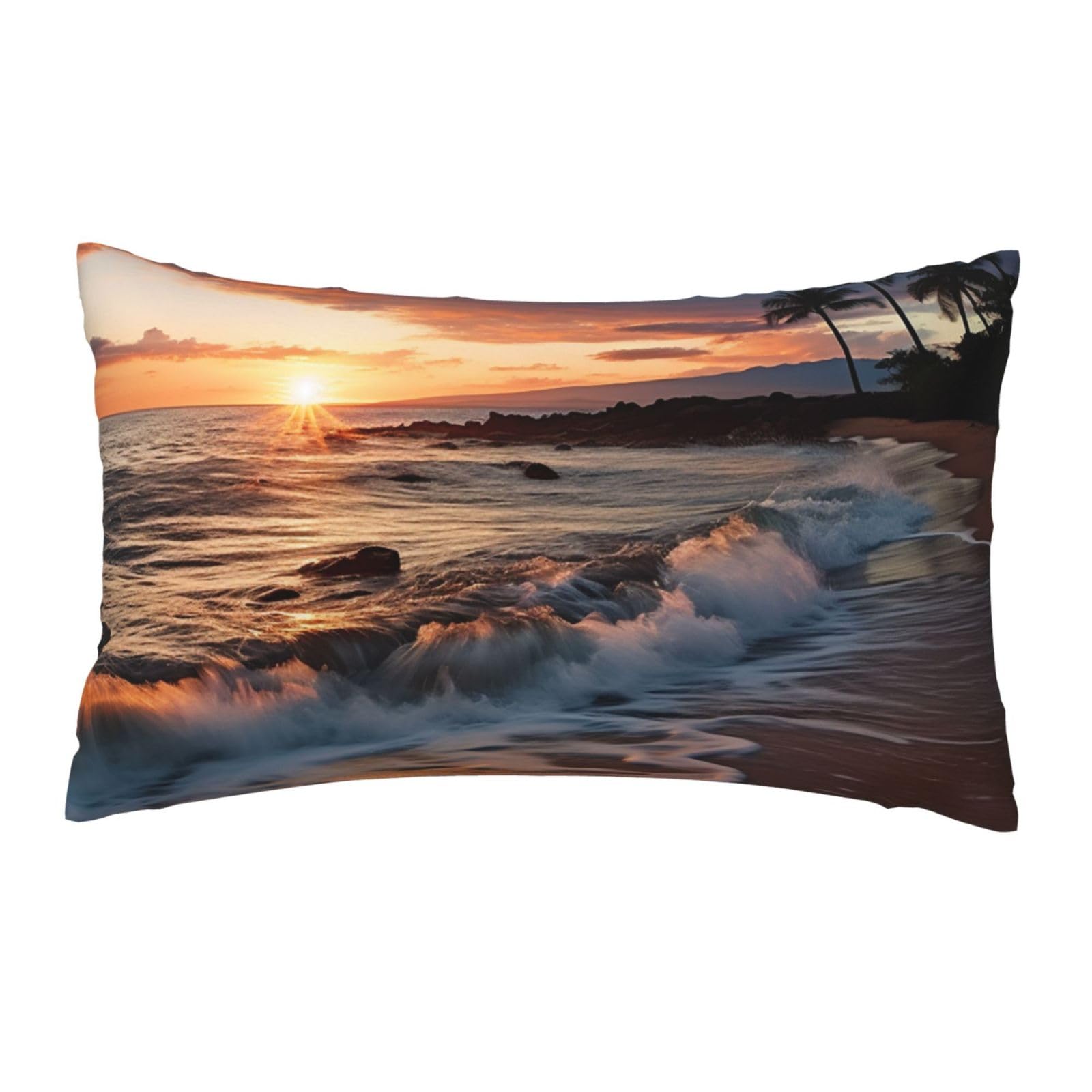 Luxury Velvet Pillow Cases 12 x 20 inch Super Soft Decorative Throw Pillow Covers - Beach Maui Hawaii Sunset Sea Waves Clouds Pillowcases Modern Lumbar Cushion Cases for Couch Sofa Bed Pillow Shams