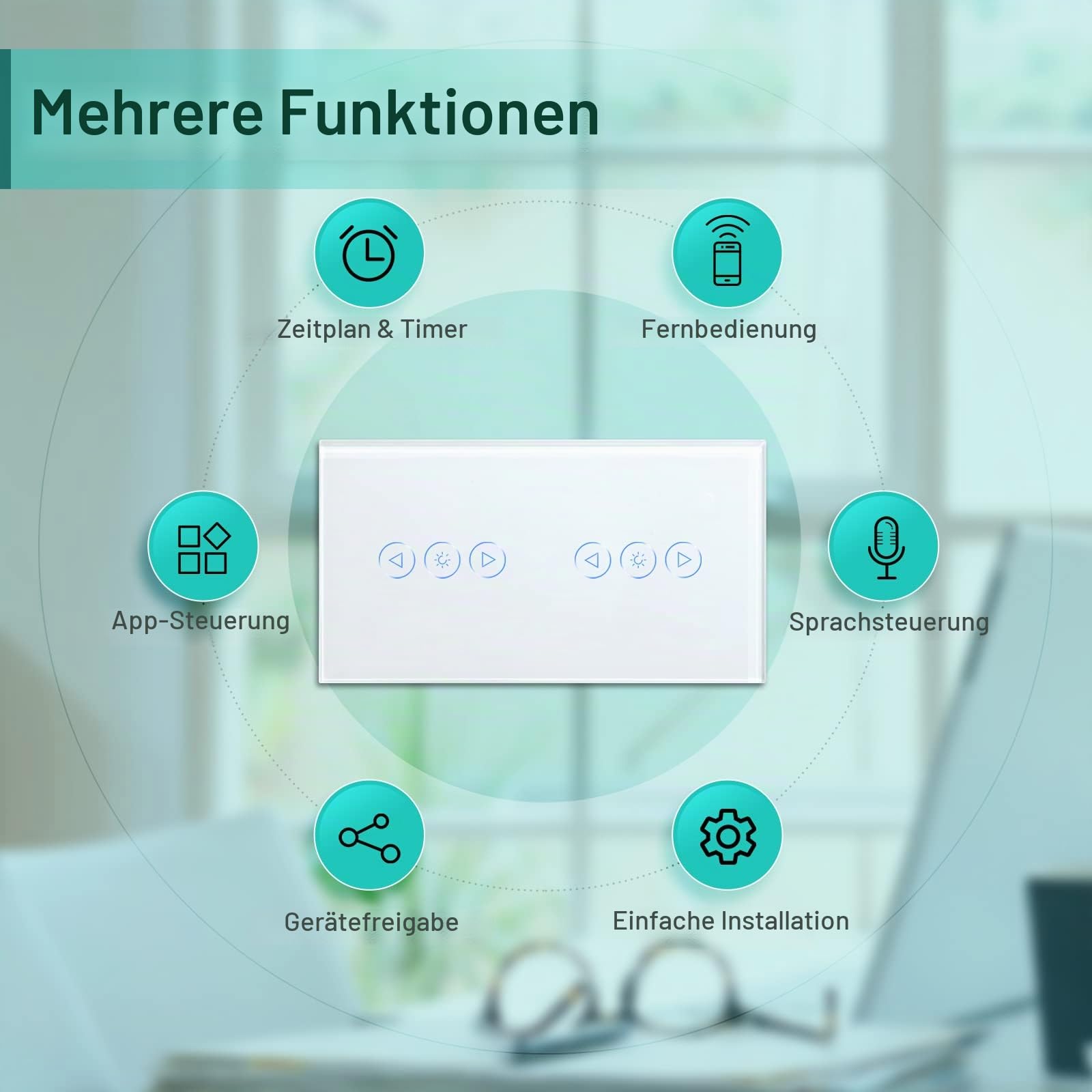 BSEED Zigbee Doppelt Dimmer Schalter Alexa Berührung Wandschalter Glasscheibe Dimmerschalter Alexa/Tuya/Google kompatible Glas(ZigBee Hub Erforderlich) Weiß