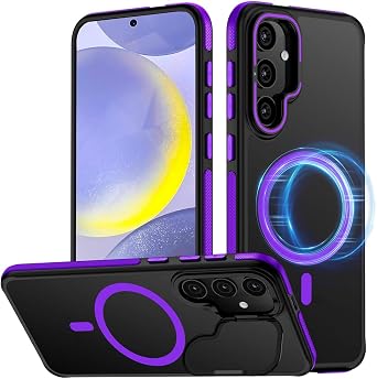 TIANNIUKE for Samsung Galaxy S24 Plus Case, Compatible with MagSafe, Anty-Slip Grip,Military-Grade Protective, Adjustable Kickstand Phone Case, Magnetic Case Purple