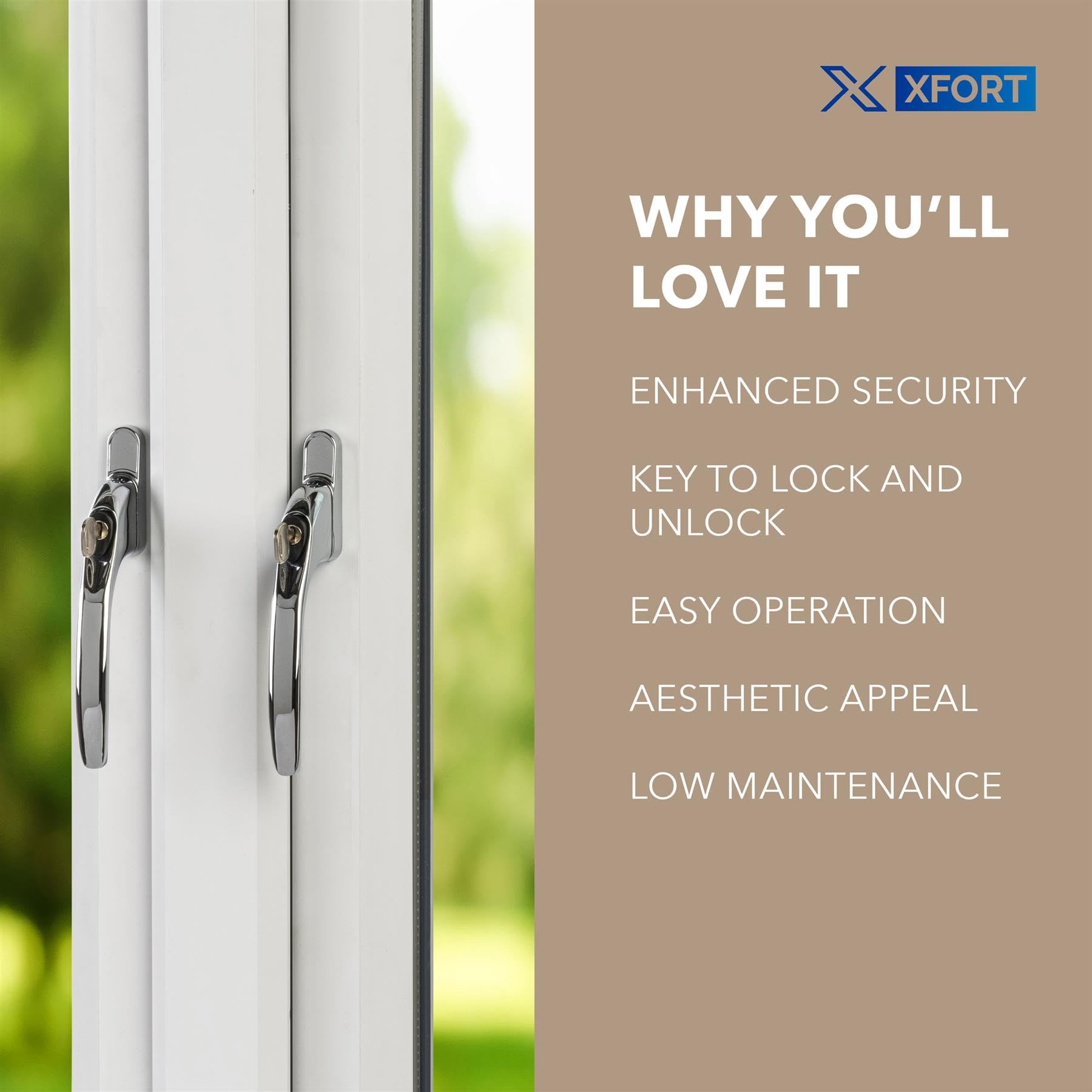 XFORT Key Locking Inline Window Handle Installation Kit in Polished Chrome, UPVC Window Handle Replacement, Lockable Window Lever - Image 4