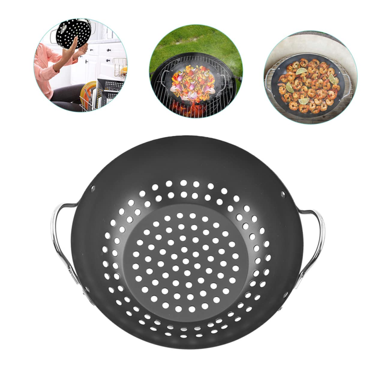 PartyKindom Cestello Design a Doppia Maniglia per Grigliare le Verdure in Acciaio al Carbonio Nero, Resistente alla Ruggine e Facile da Pulire per Barbecue Professionale