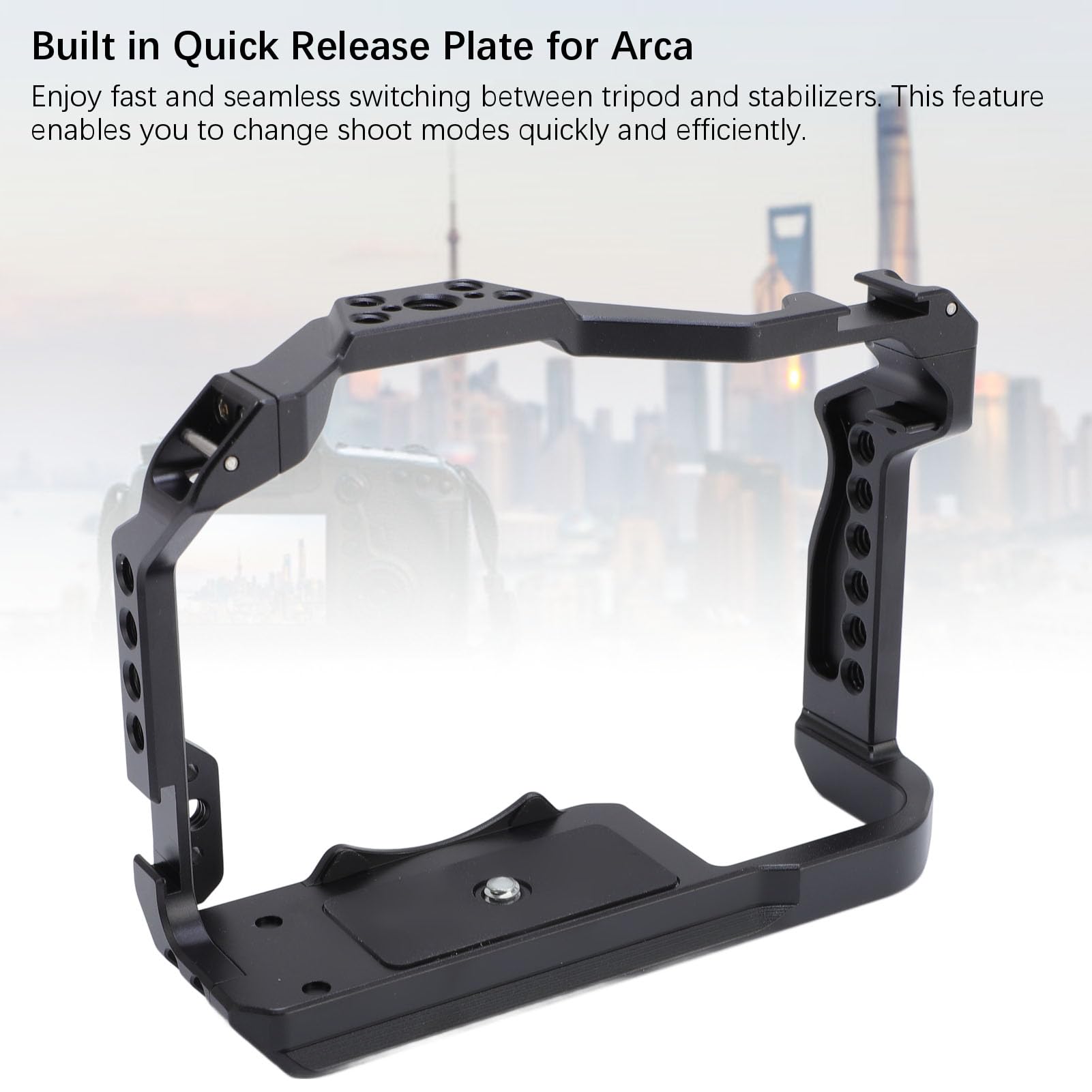 Tosuny Gabbia per Fotocamera R8, Telaio in Lega di Alluminio Rigido | with Arca Base Cold Shoe, Strap Slot, 1/4in 3/8in Screw Holes for Vlog Video Recording