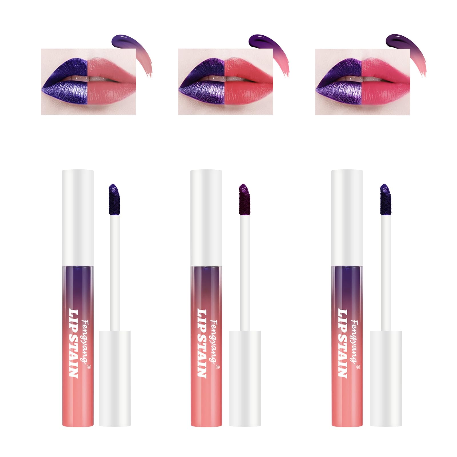 Fengyang® Peel Off Lip Stain Lip Tint Set,Peel Off Matte Lip Gloss,Matte Liquid Lipstick,Lip Gloss Water-Proof Lip Tint Stain Non-stick Cup Peel Off Lipstick Lip Makeup for Women(3Pcs)
