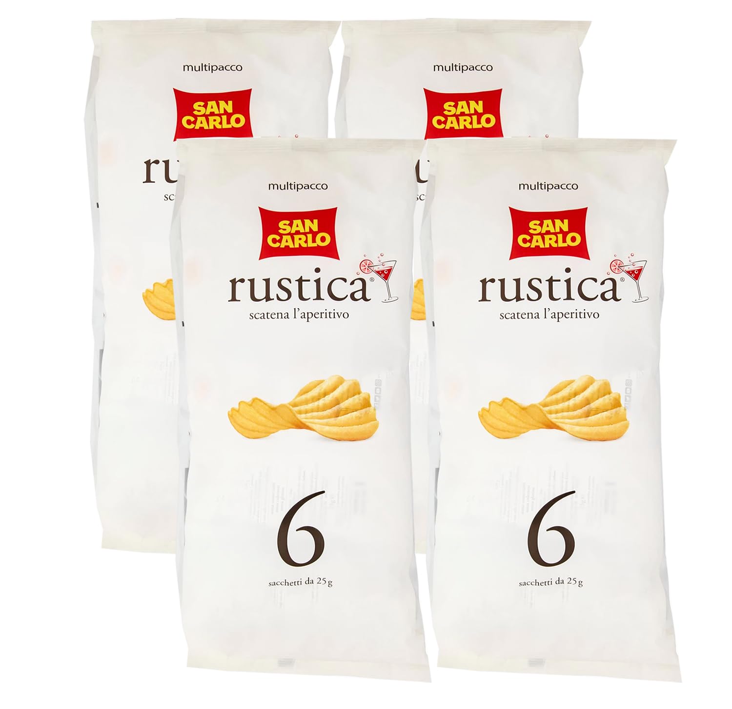 4X San Carlo Rustica Patatine Formato Multipack con all'interno 6 Buste da 25g, Senza Glutine (Gluten Free) 150g