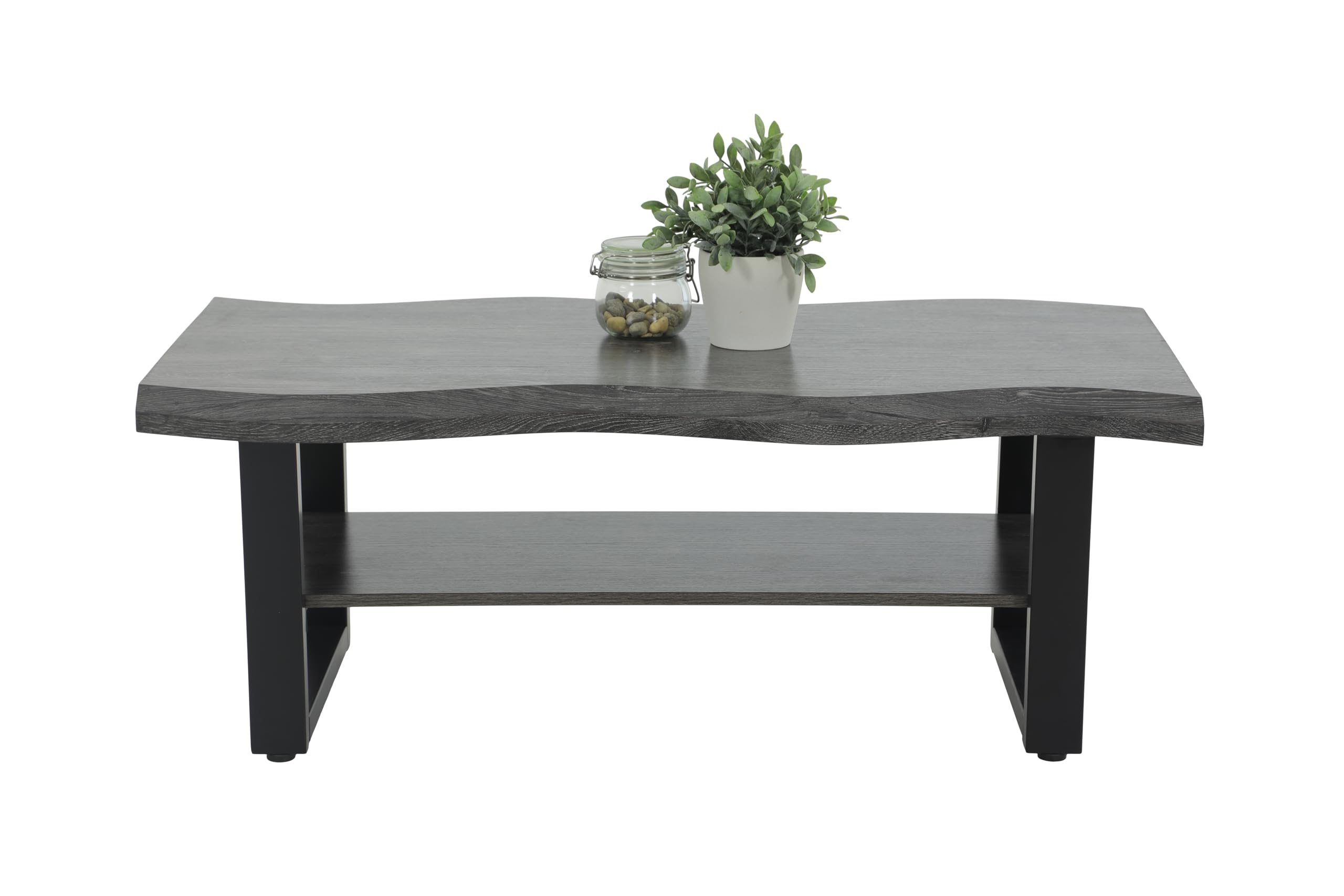 Hela Tische, Couchtisch Gabriel, Baumkante Akazie Grau, U-Metall-Gestell, Ablageboden, Maß 110x60cm