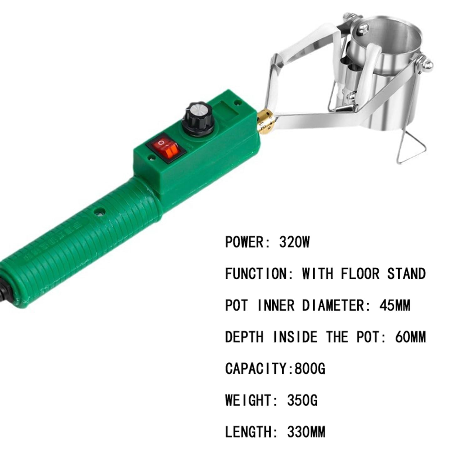 Przenośny garnek do topienia ołowiu 320 W, elektryczny garnek do topienia o pojemności 800 g, zakres temperatur od 150 do 450℃, mini garnek do topienia ołowiu do form do ciężarów wędkarskich