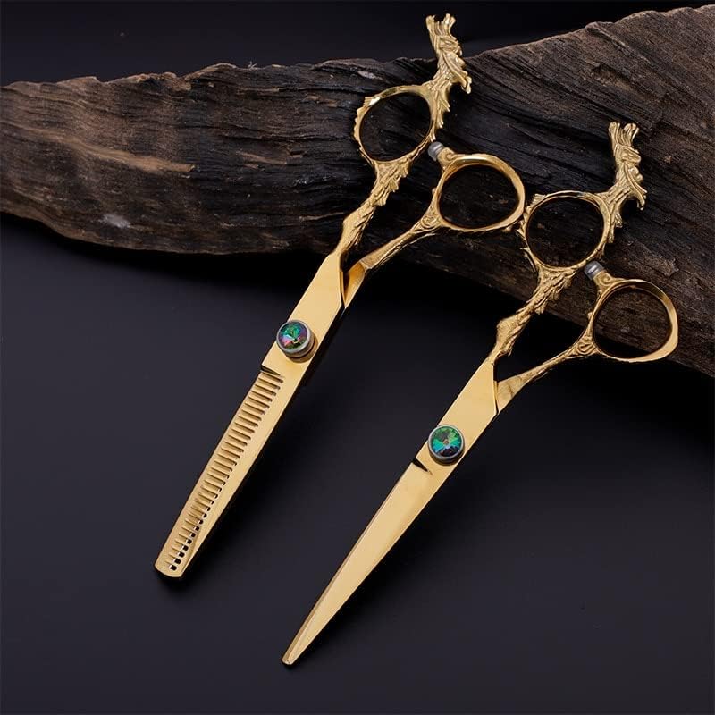 Professional Hair Cutting Shears, 6inch Professional Gold 9CR13 Hairdressing Scissors Thinning Barber Scissors Set Hair Cutting Shears,