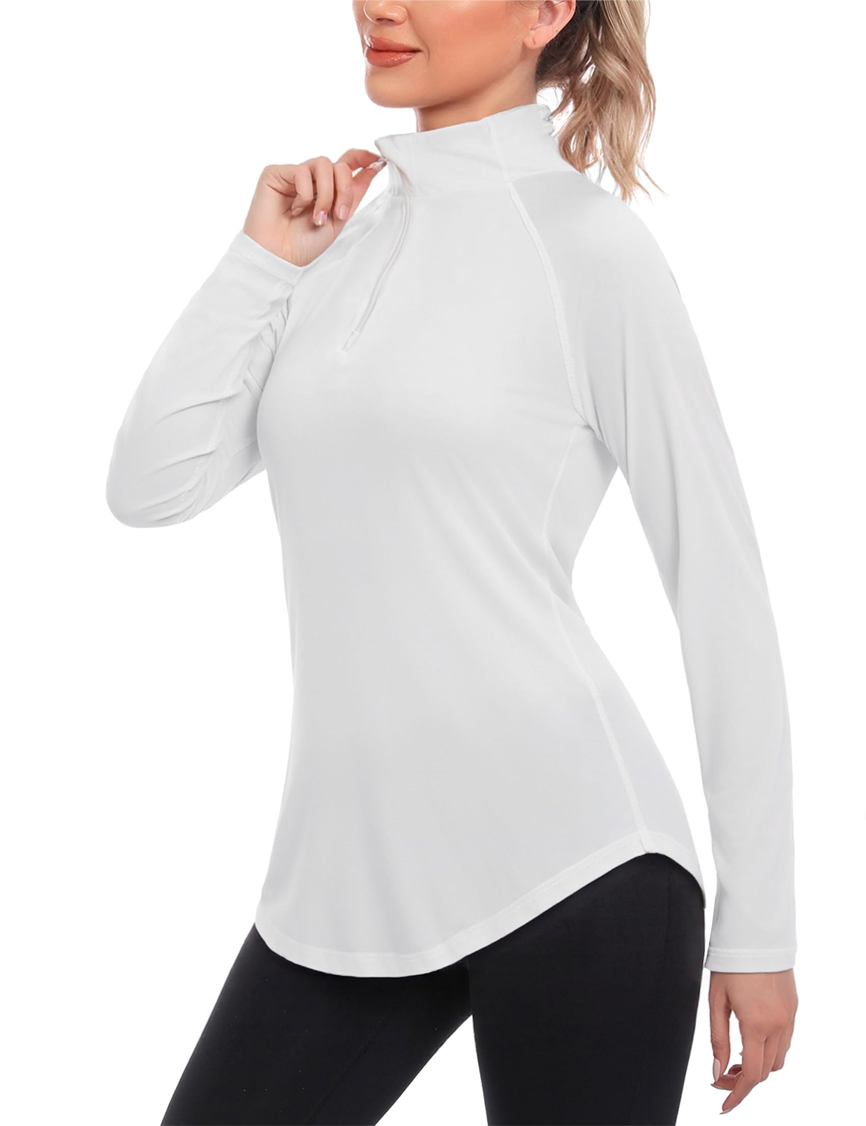 iClosam Maglia Sportiva Donna Manica Lunga Maglia Tecnica Trekking con Mezza Zip Maglietta da Corsa Traspirante Maglie Running Leggera XS-3XL