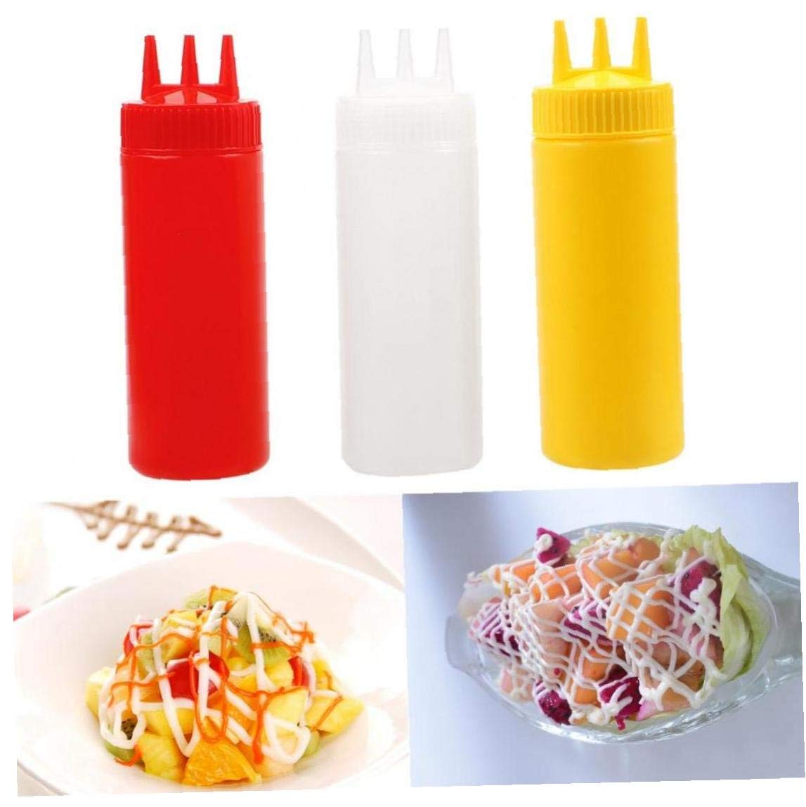 Byfri Plastic Condiment Dispenser 3 Hole Squeeze Bottle Sauce Vinegar Oil Ketchup Gravy Cruet Kitchen Accessories Gravy