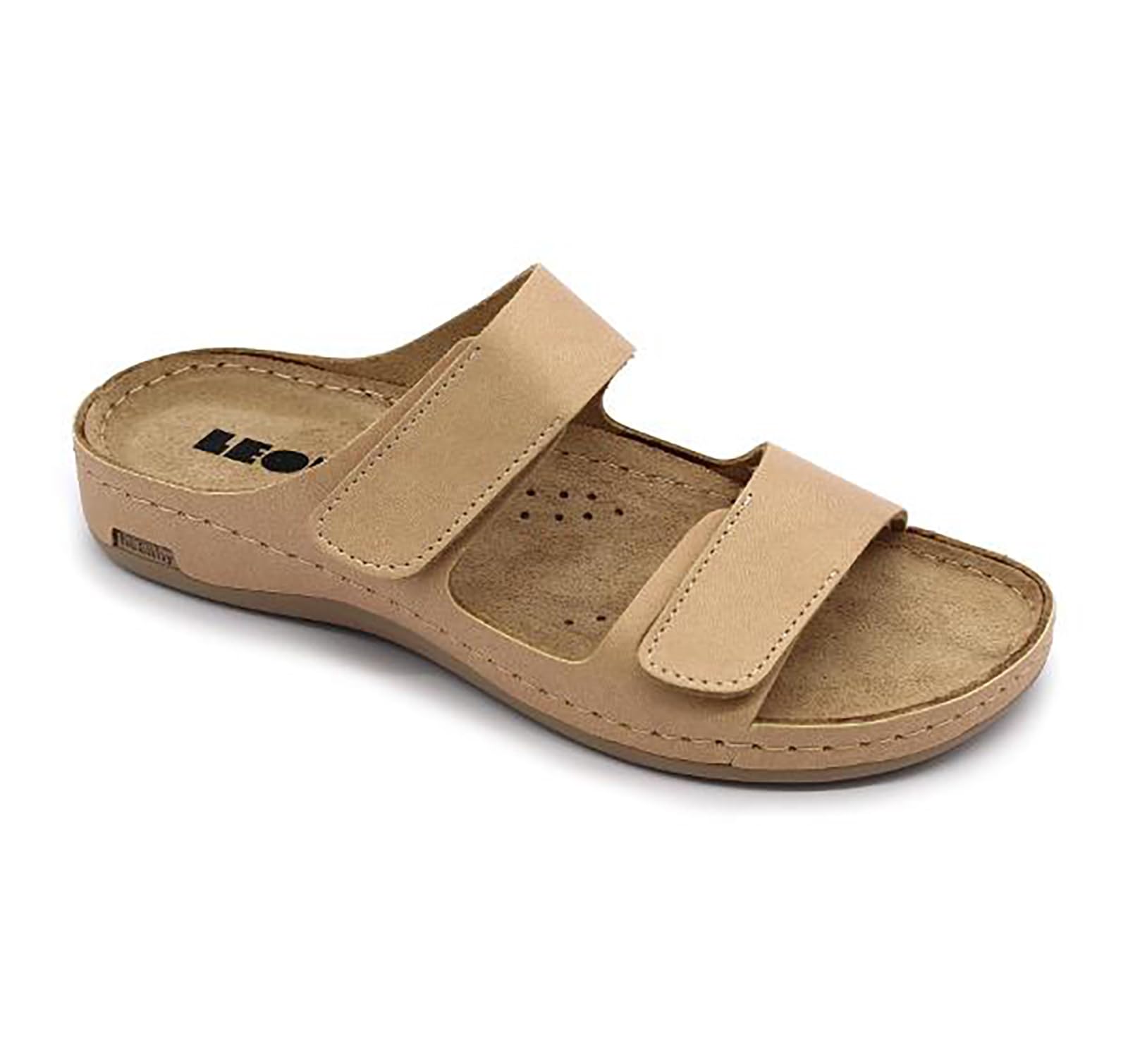 LEON 954 Leather Sandals Clogs Mules Slippers Shoes, Ladies, beige